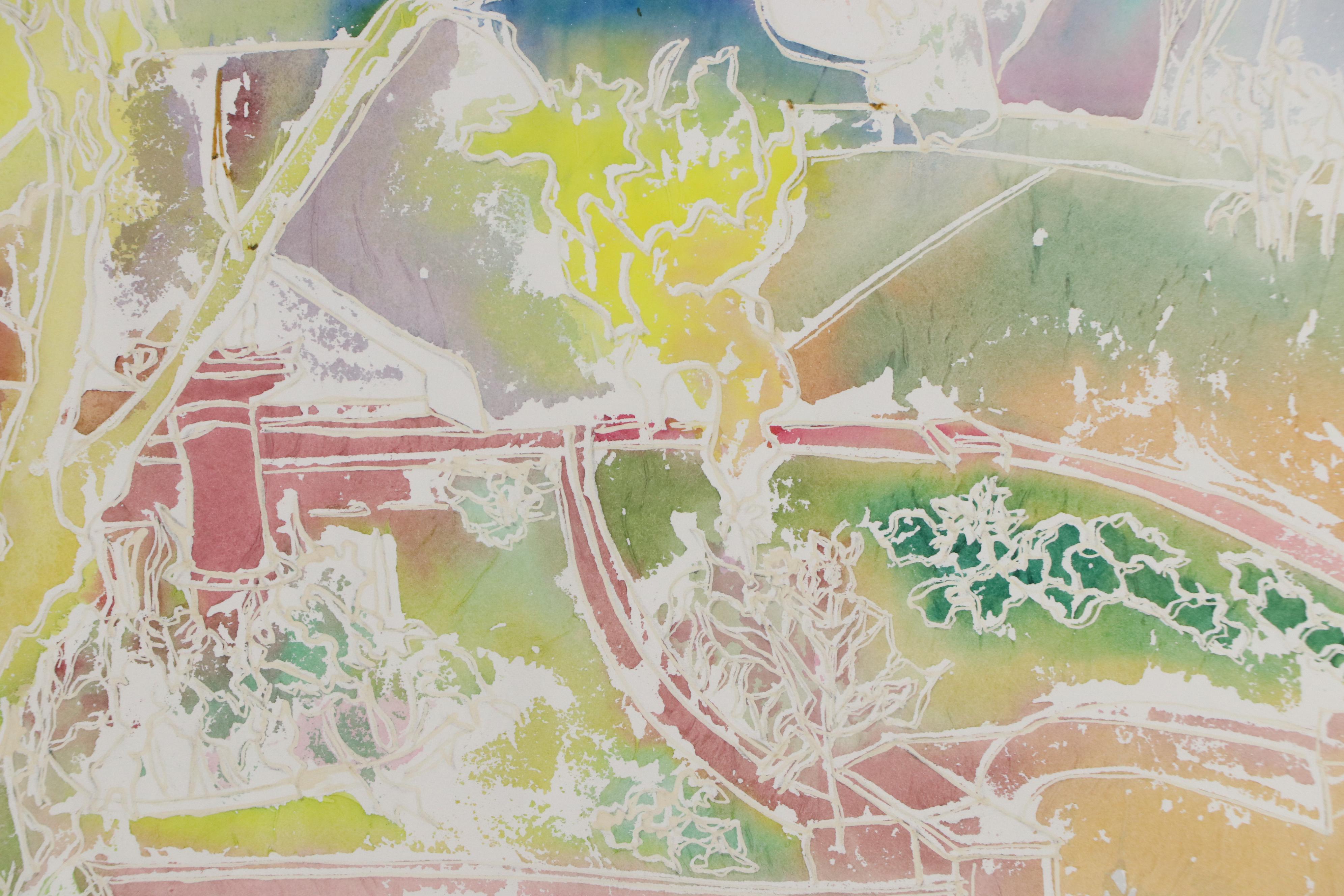 Bramson Colorful Landscape Watercolor Painting, Late 20th Century