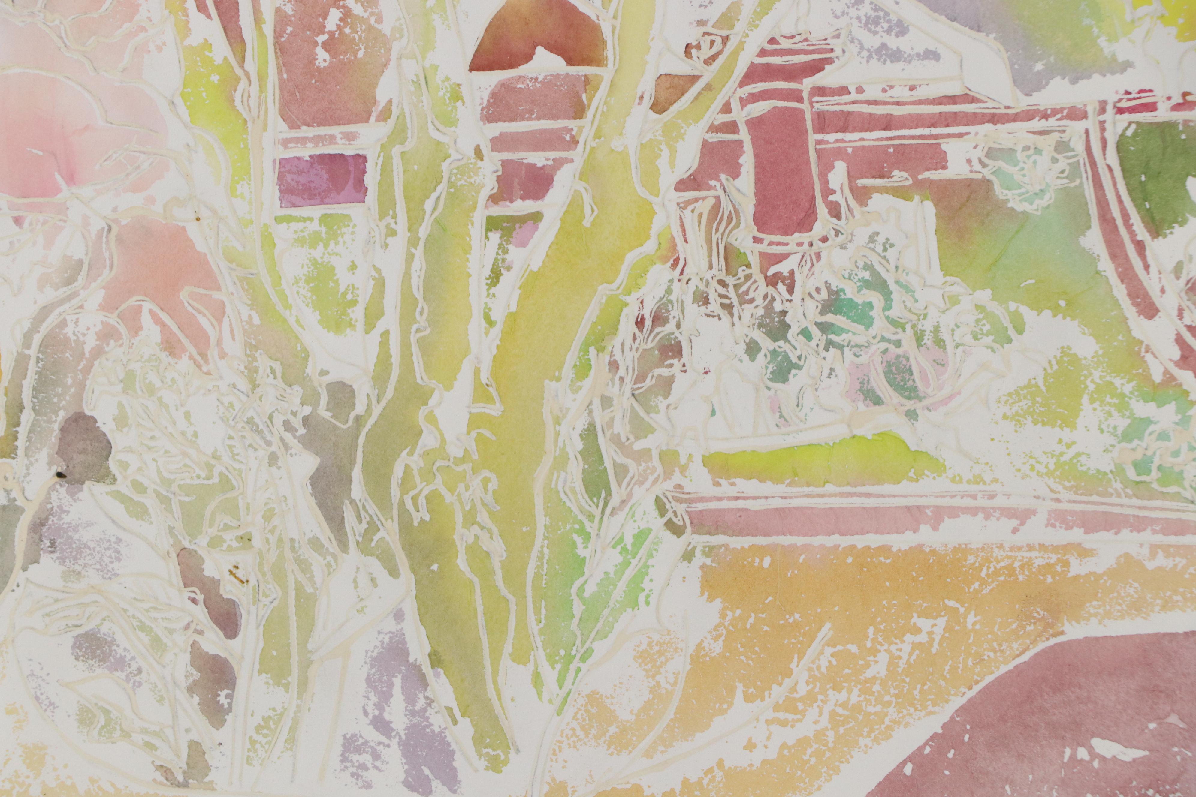 Bramson Colorful Landscape Watercolor Painting, Late 20th Century