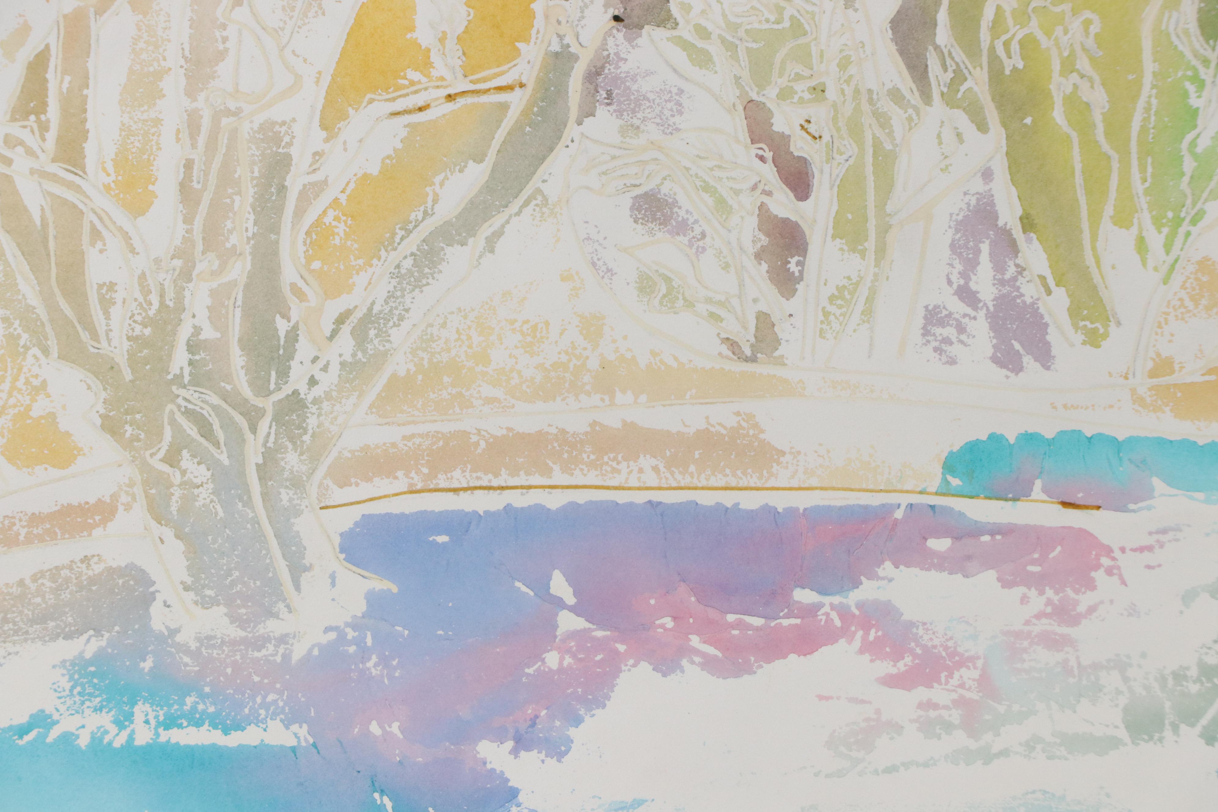 Bramson Colorful Landscape Watercolor Painting, Late 20th Century