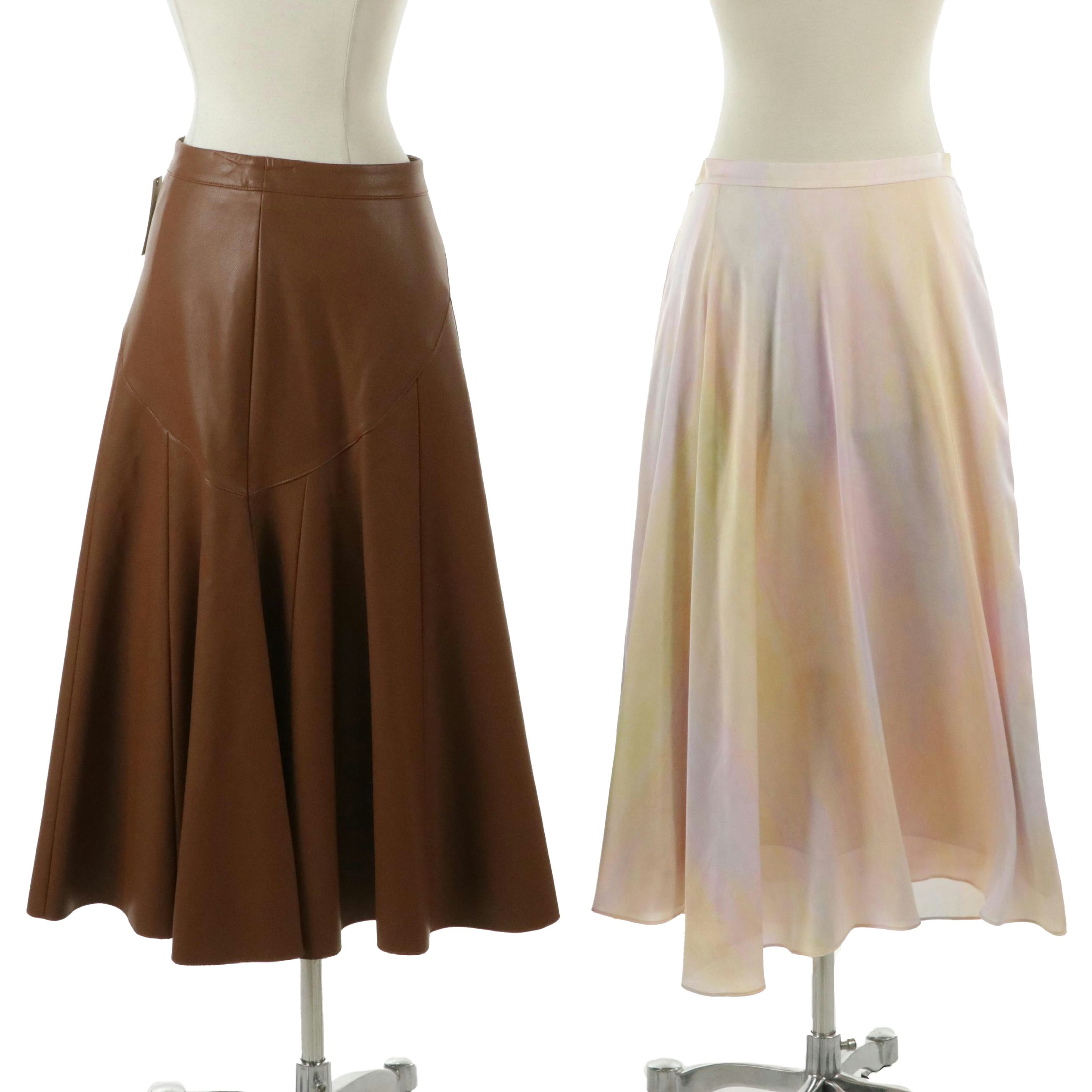 Vince Pastel Polyester Midi Skirt and Maeve by Anthropologie Leather Flare Skirt
