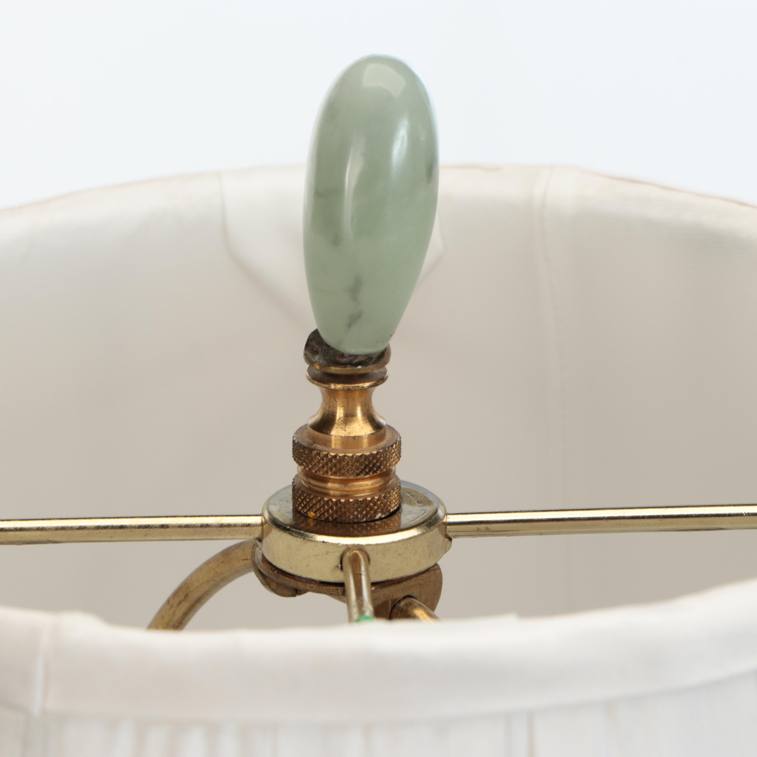 Hand-Painted Chinese Porcelain Hat Stand Table Lamps with Silk Shades