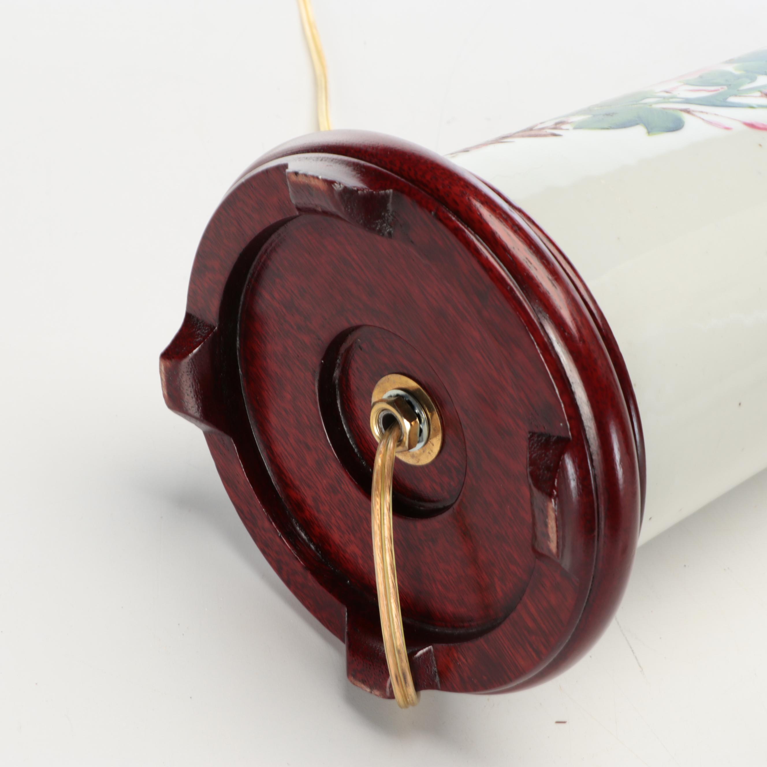 Hand-Painted Chinese Porcelain Hat Stand Table Lamps with Silk Shades