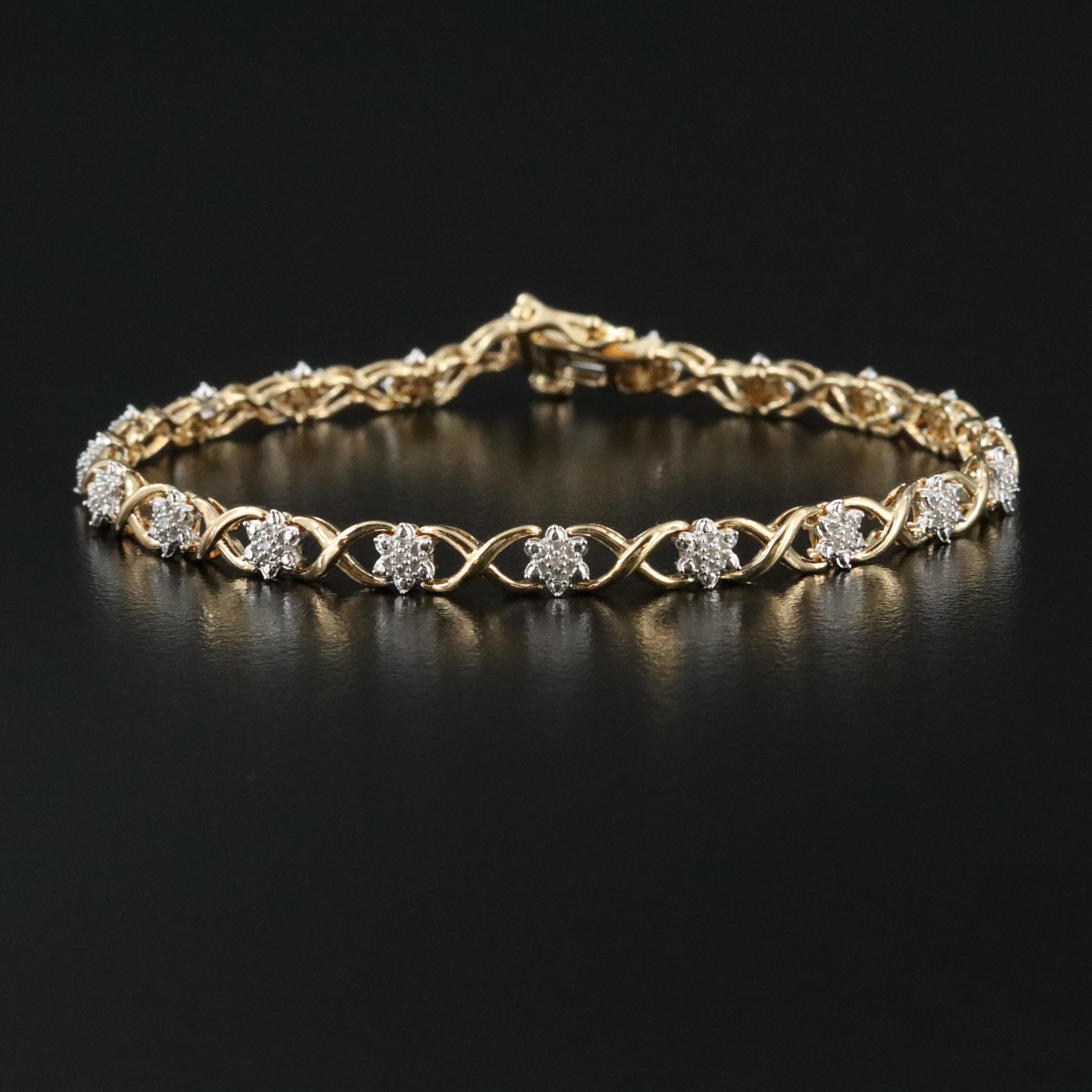 Sterling Diamond Bracelet with Gold-Tone Finish