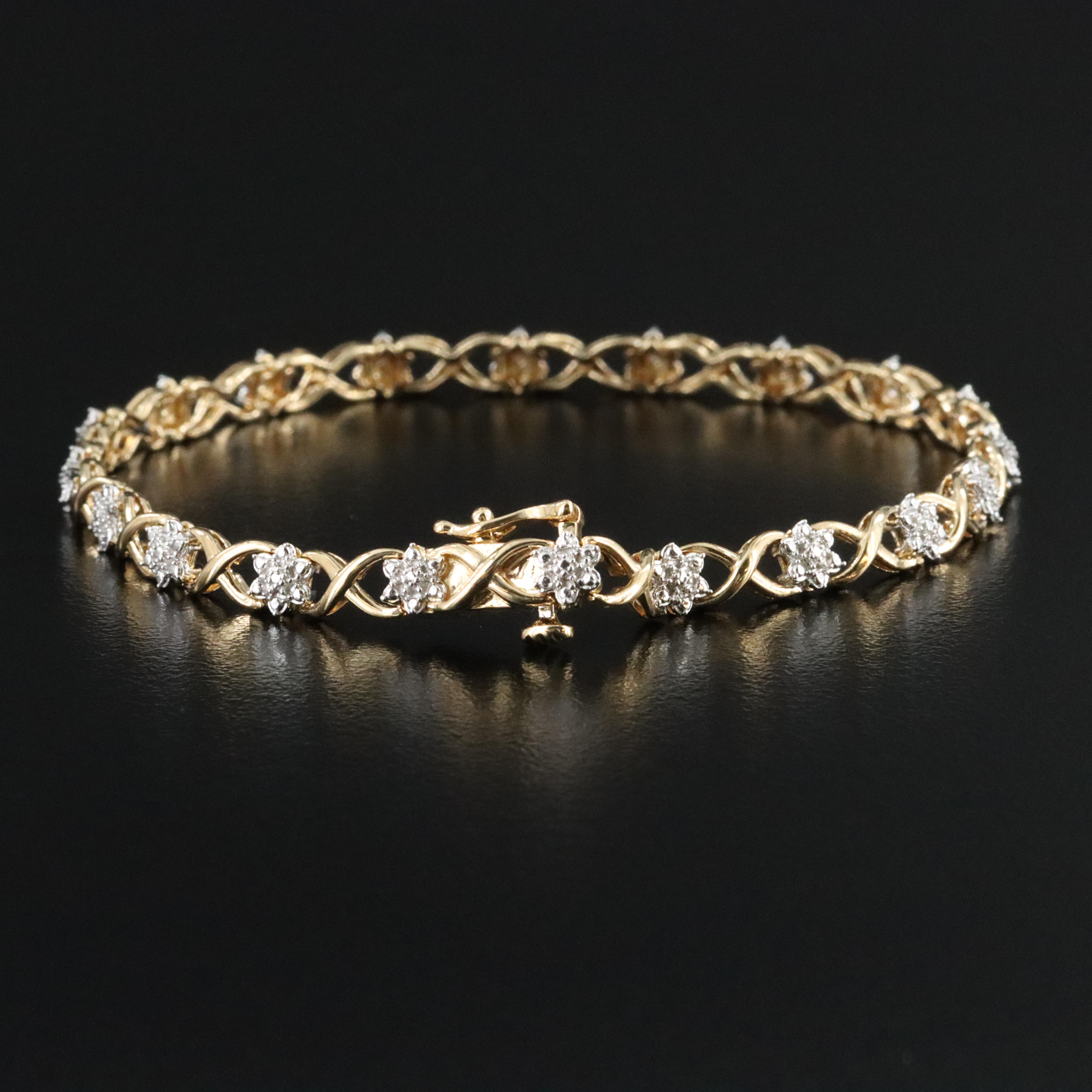 Sterling Diamond Bracelet with Gold-Tone Finish