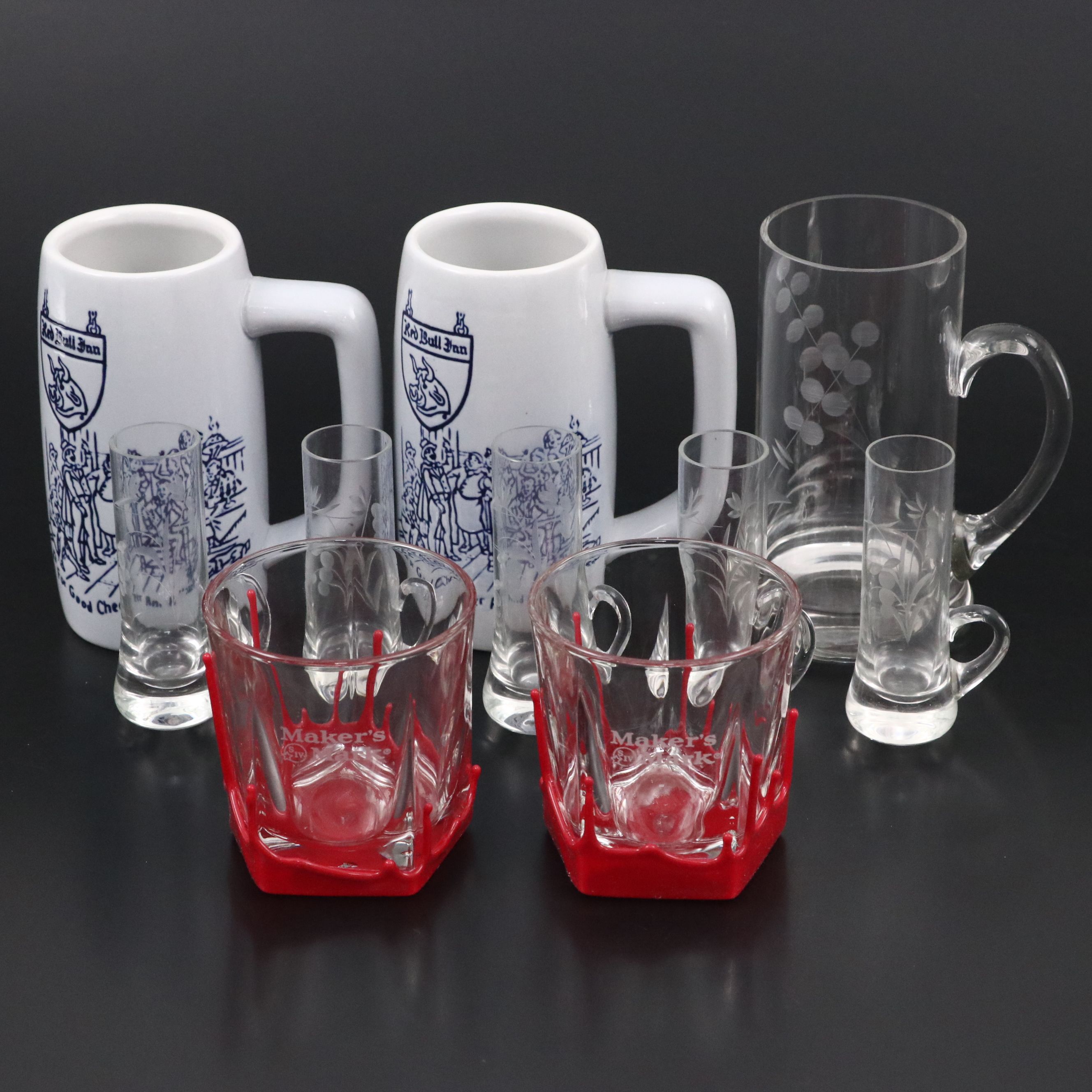 Makers Mark Tumblers with Ceramarte Brazil Beer Steins and Other Glasses
