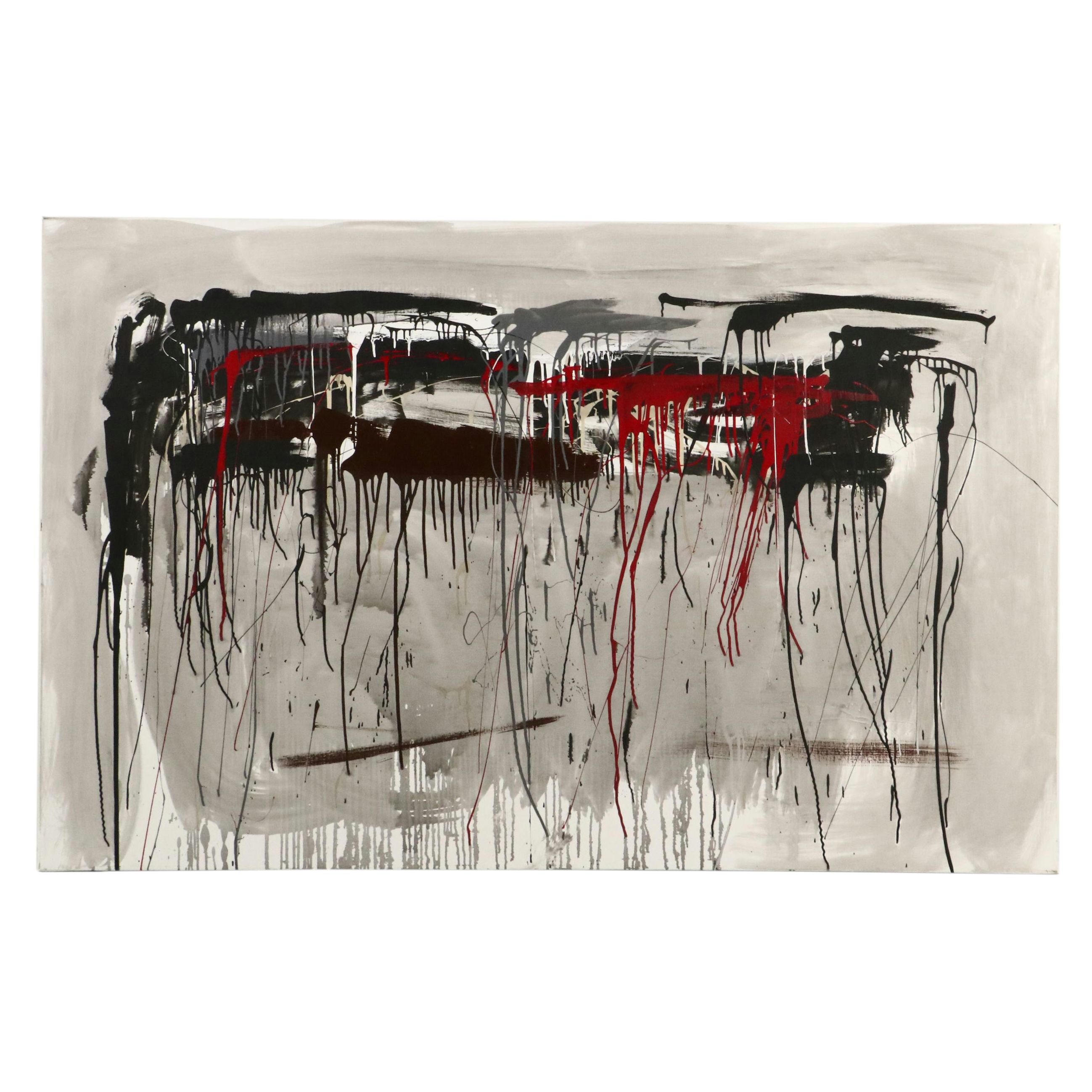 David Applegate Abstract Acrylic Painting with Paint Drips, 21st Century