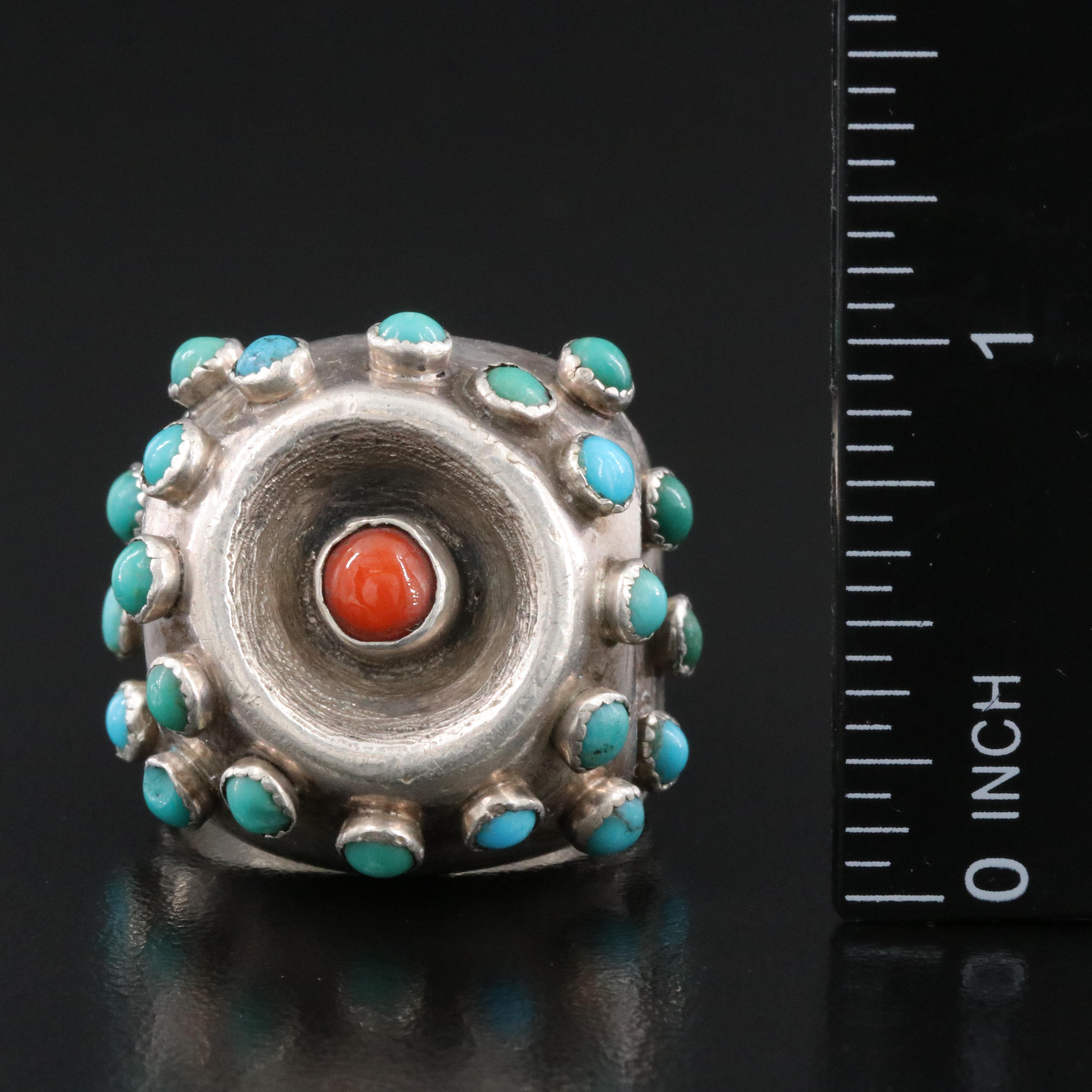 Studio Style Sterling Turquoise and Coral Ring