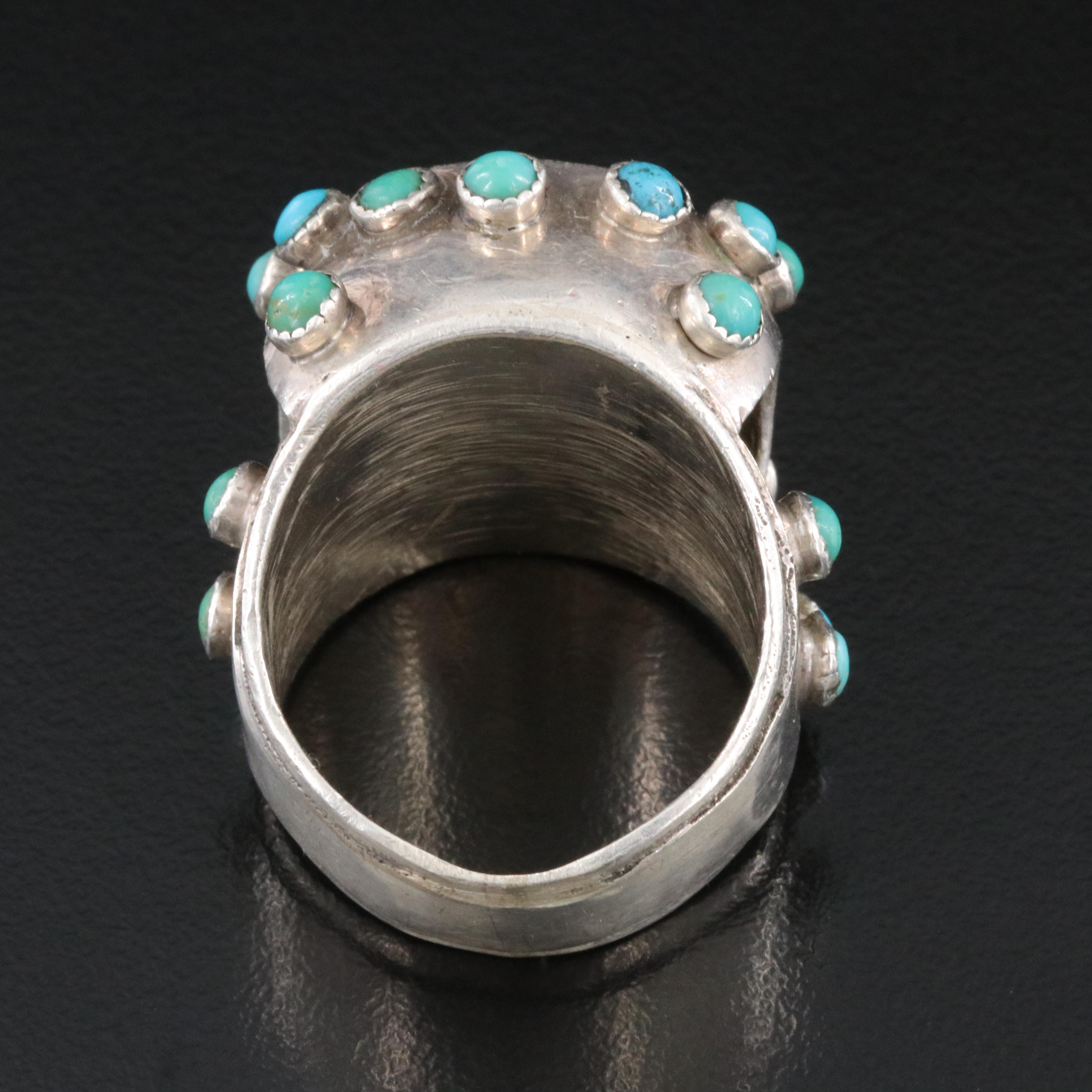 Studio Style Sterling Turquoise and Coral Ring