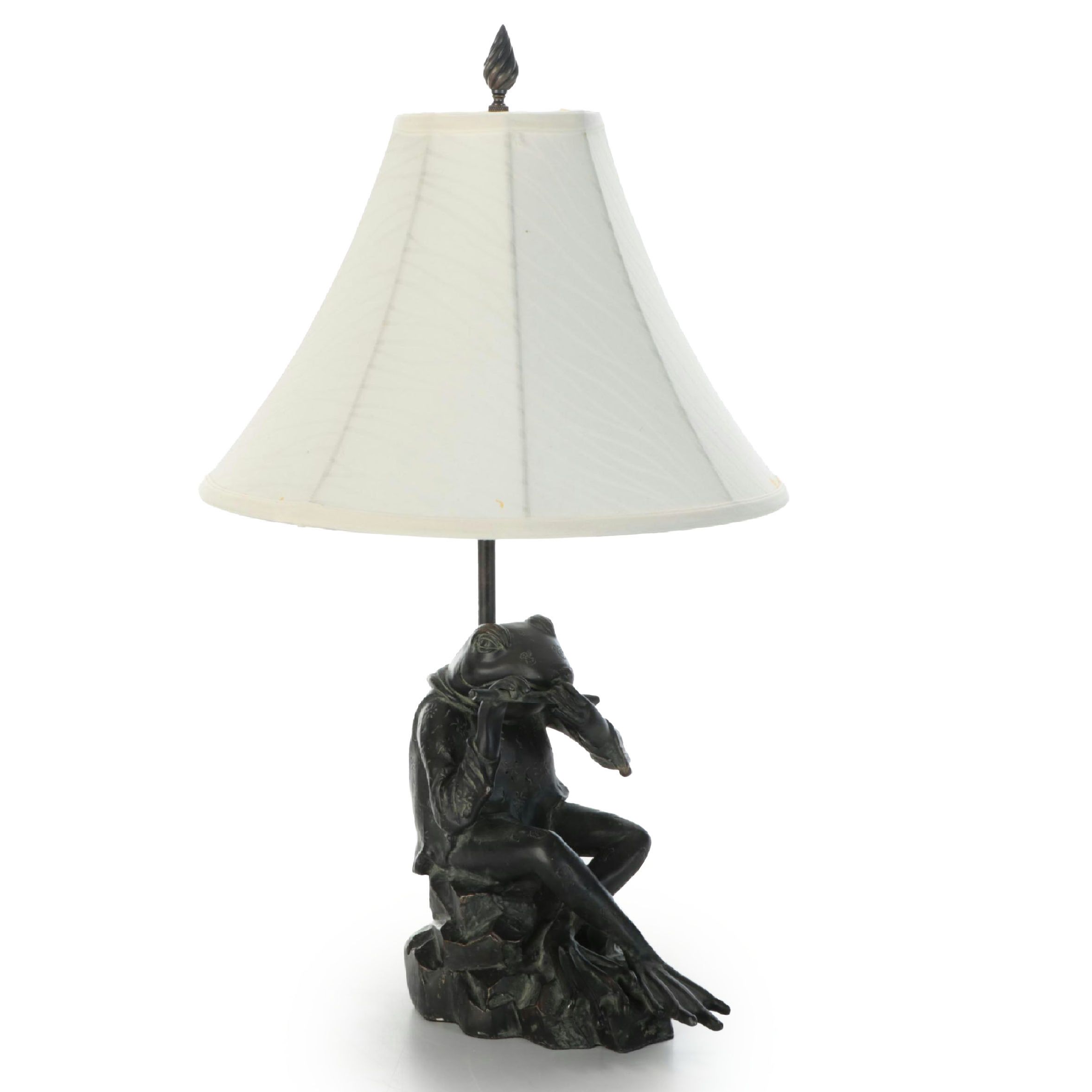 Chinese Flute Playing Frog Figural Table Lamp