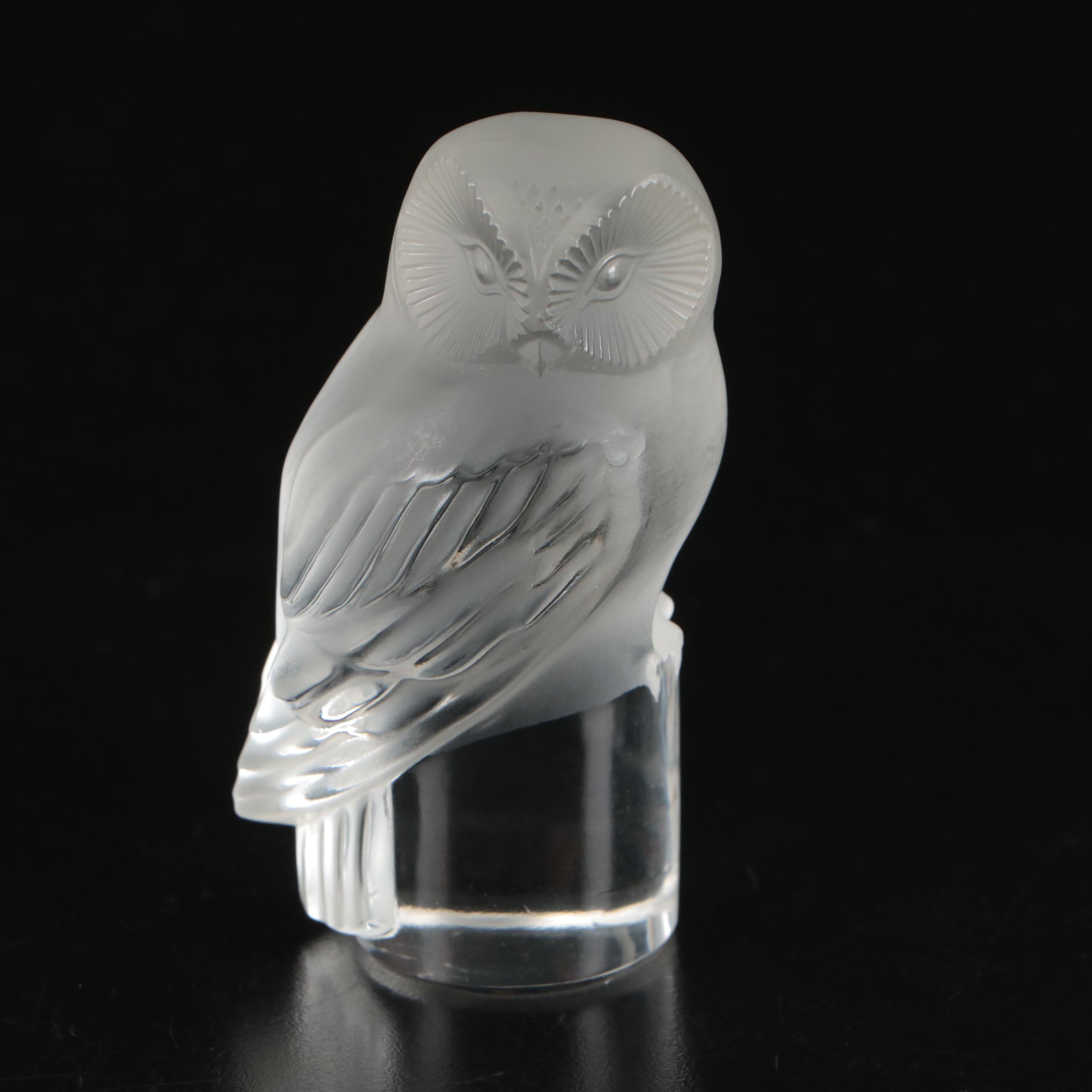 Lalique 'Chouette' Frosted Crystal Owl Paperweight