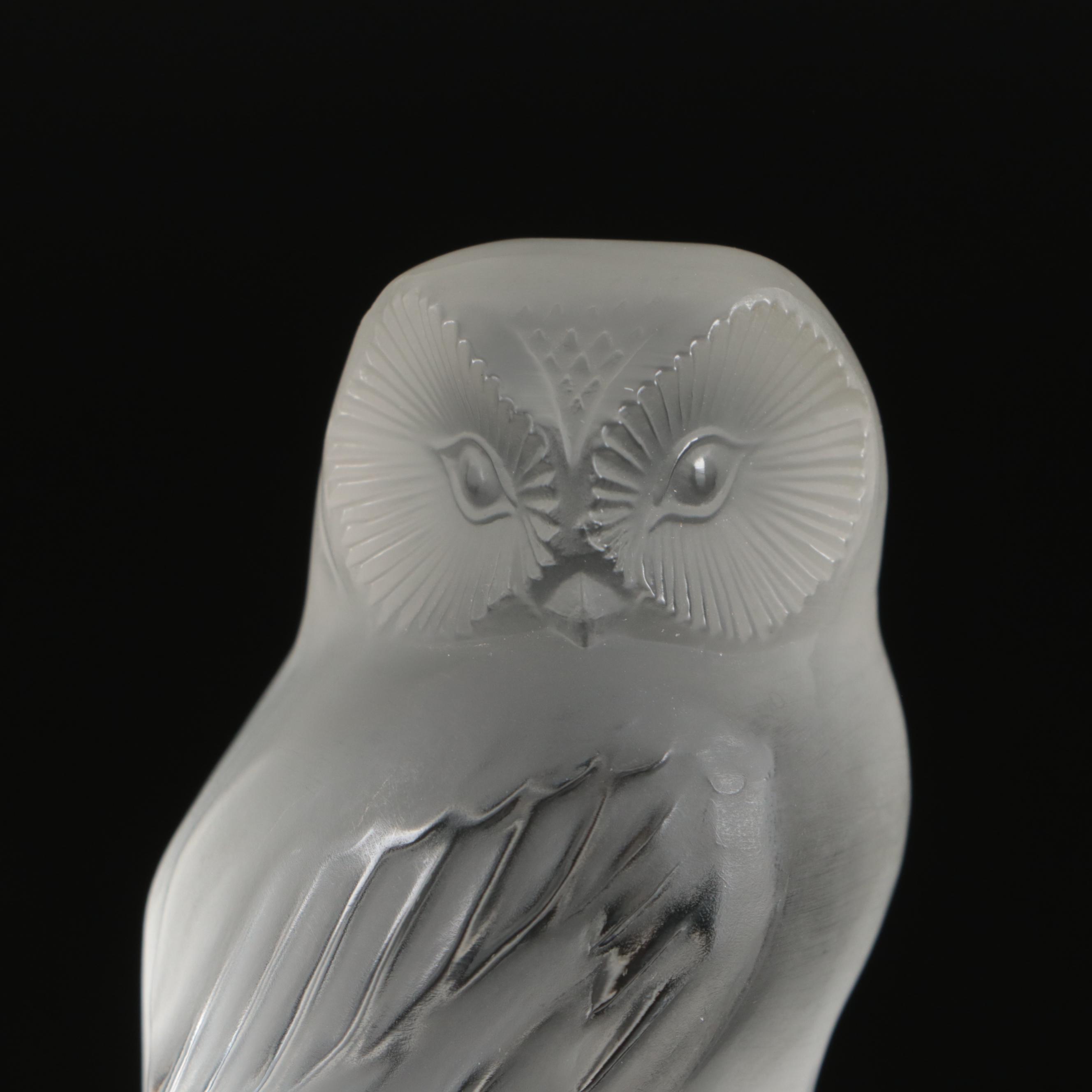 Lalique 'Chouette' Frosted Crystal Owl Paperweight