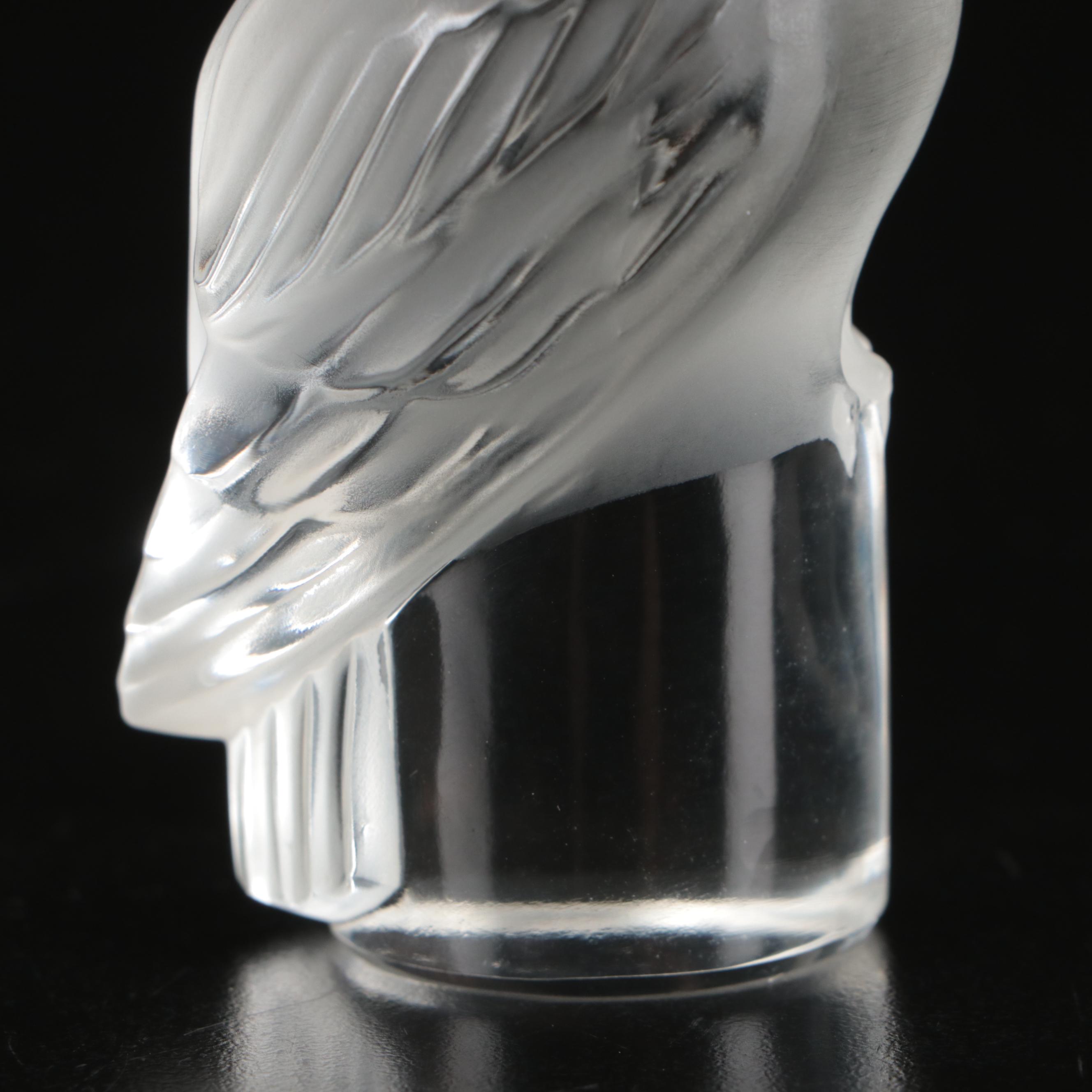 Lalique 'Chouette' Frosted Crystal Owl Paperweight