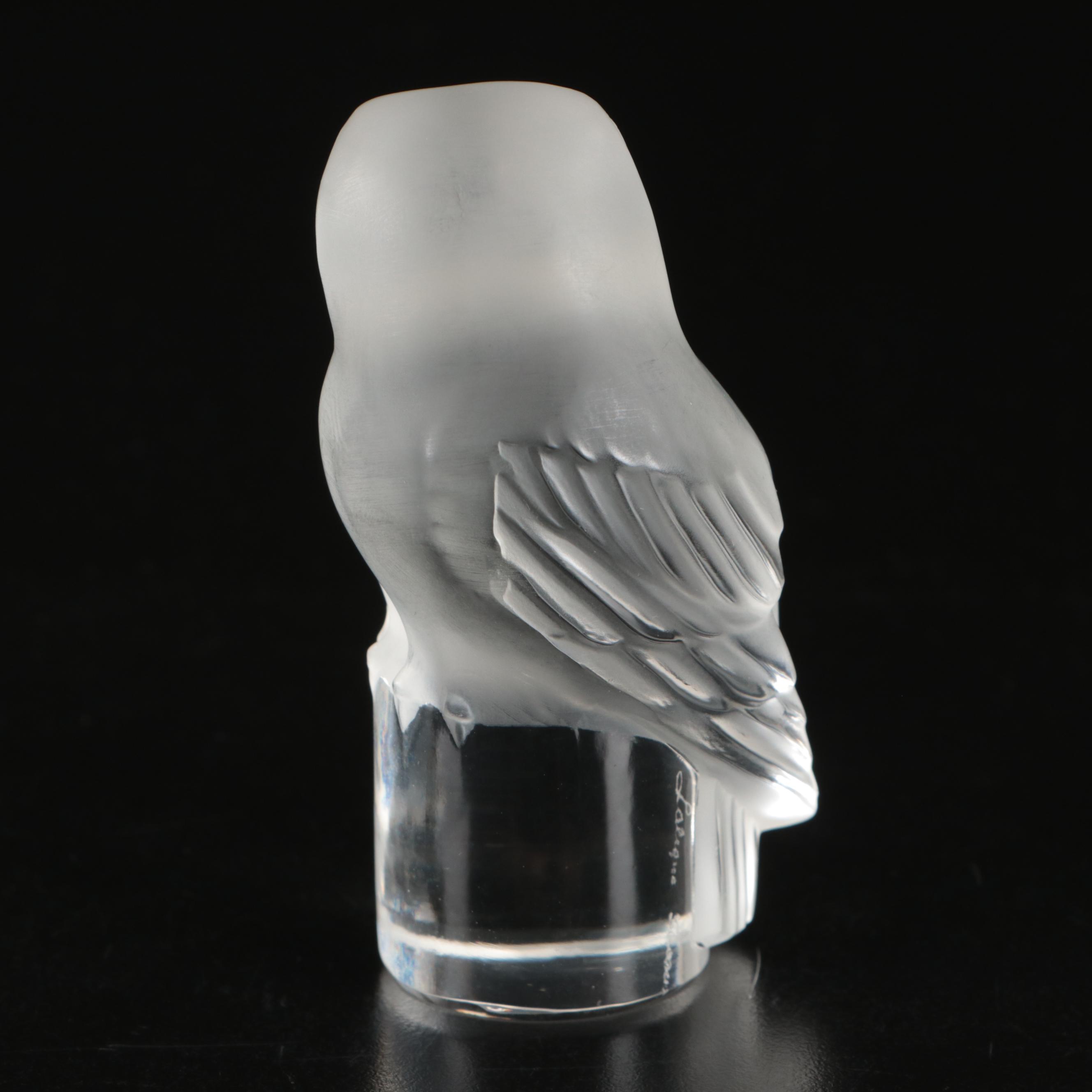 Lalique 'Chouette' Frosted Crystal Owl Paperweight