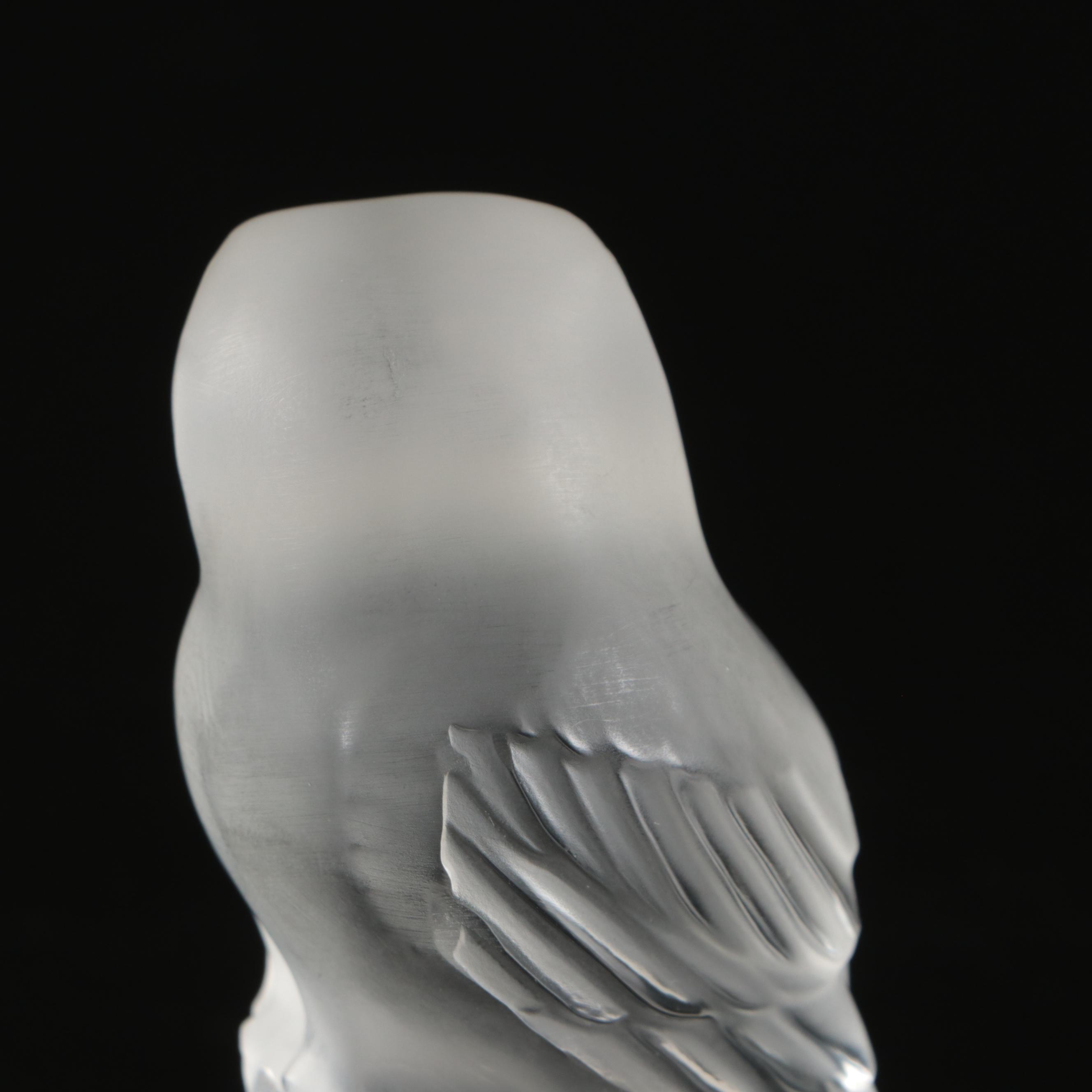 Lalique 'Chouette' Frosted Crystal Owl Paperweight