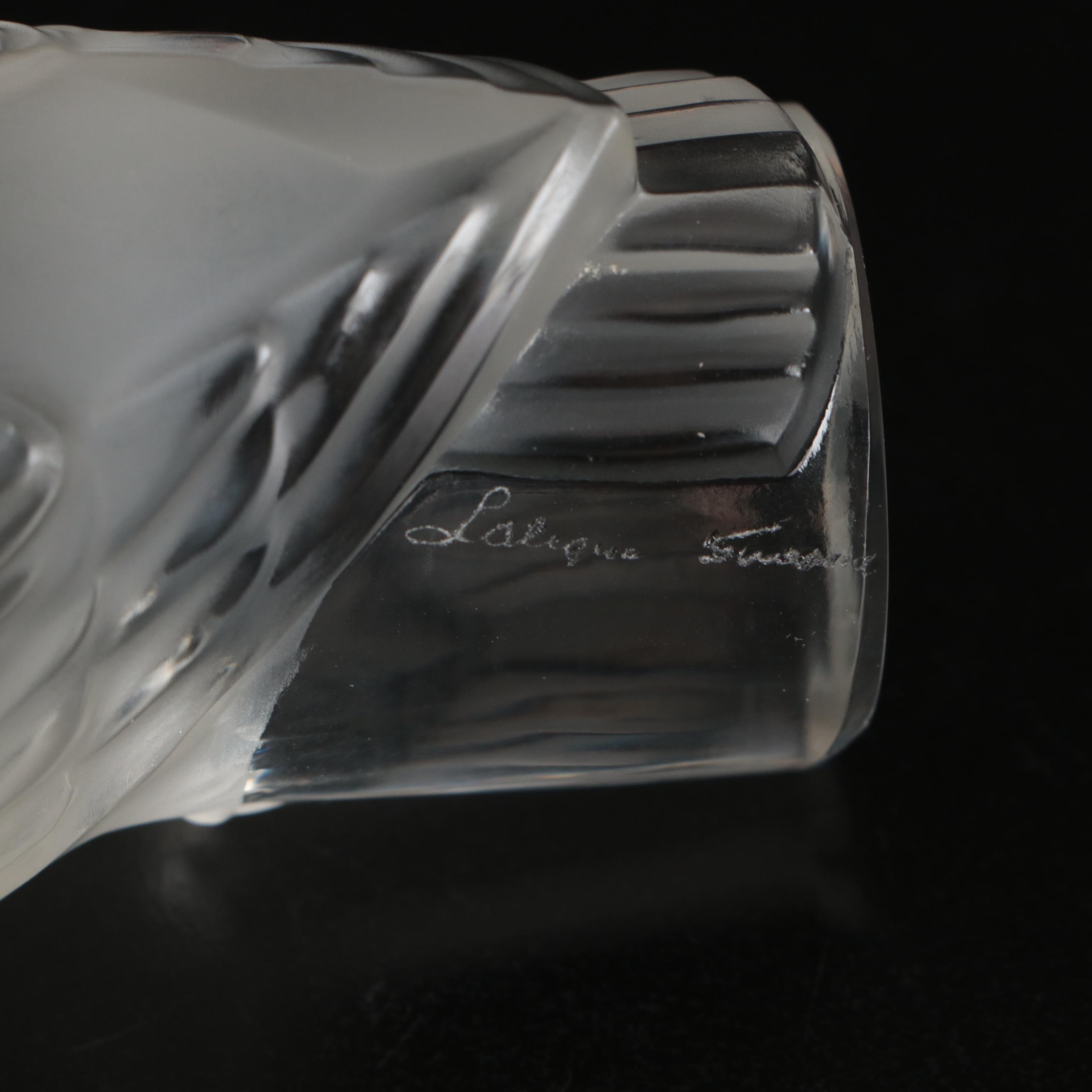 Lalique 'Chouette' Frosted Crystal Owl Paperweight