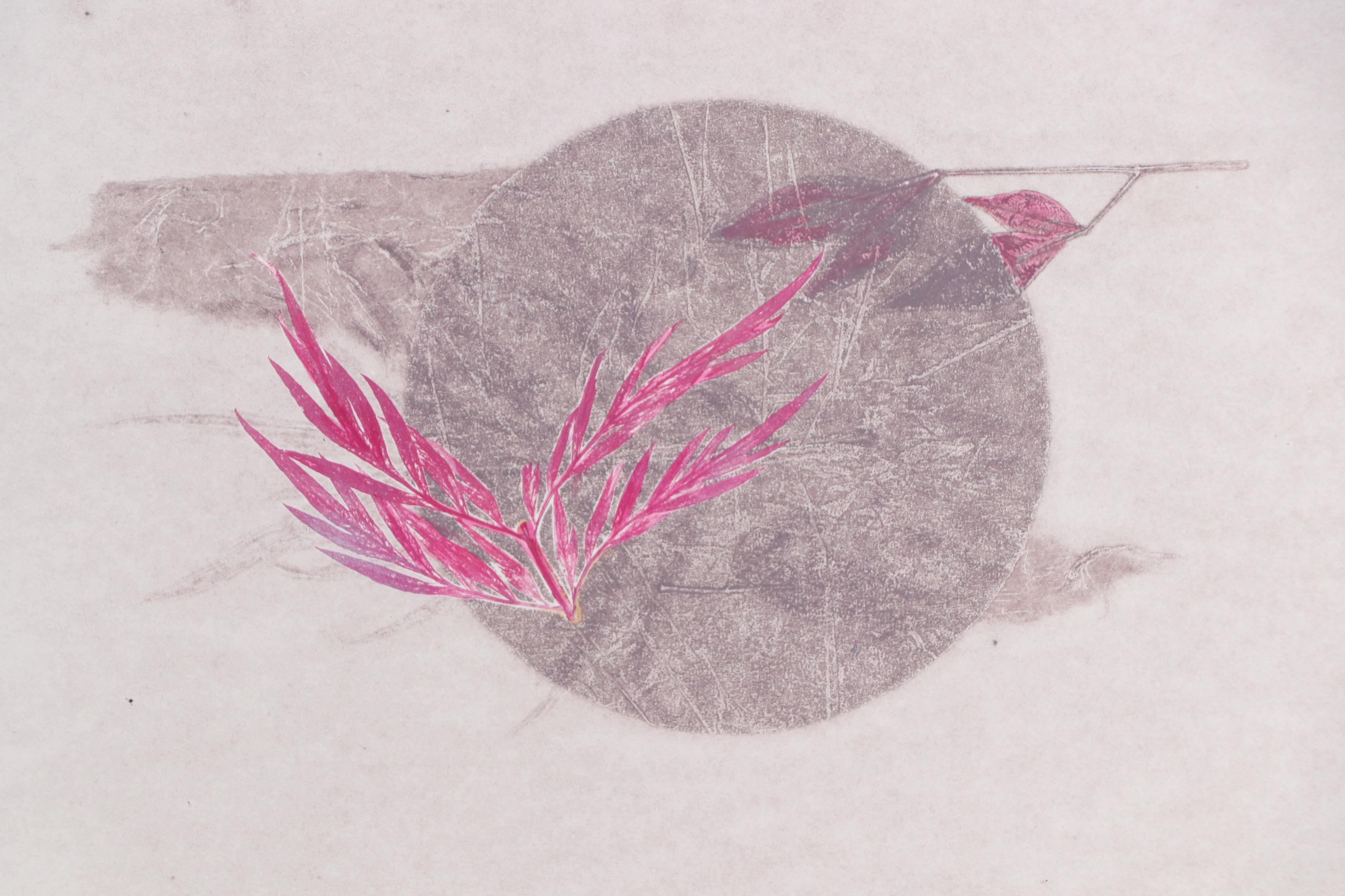 Marilyn Simon Botanical Purple Monoprint Diptych, Late 20th Century