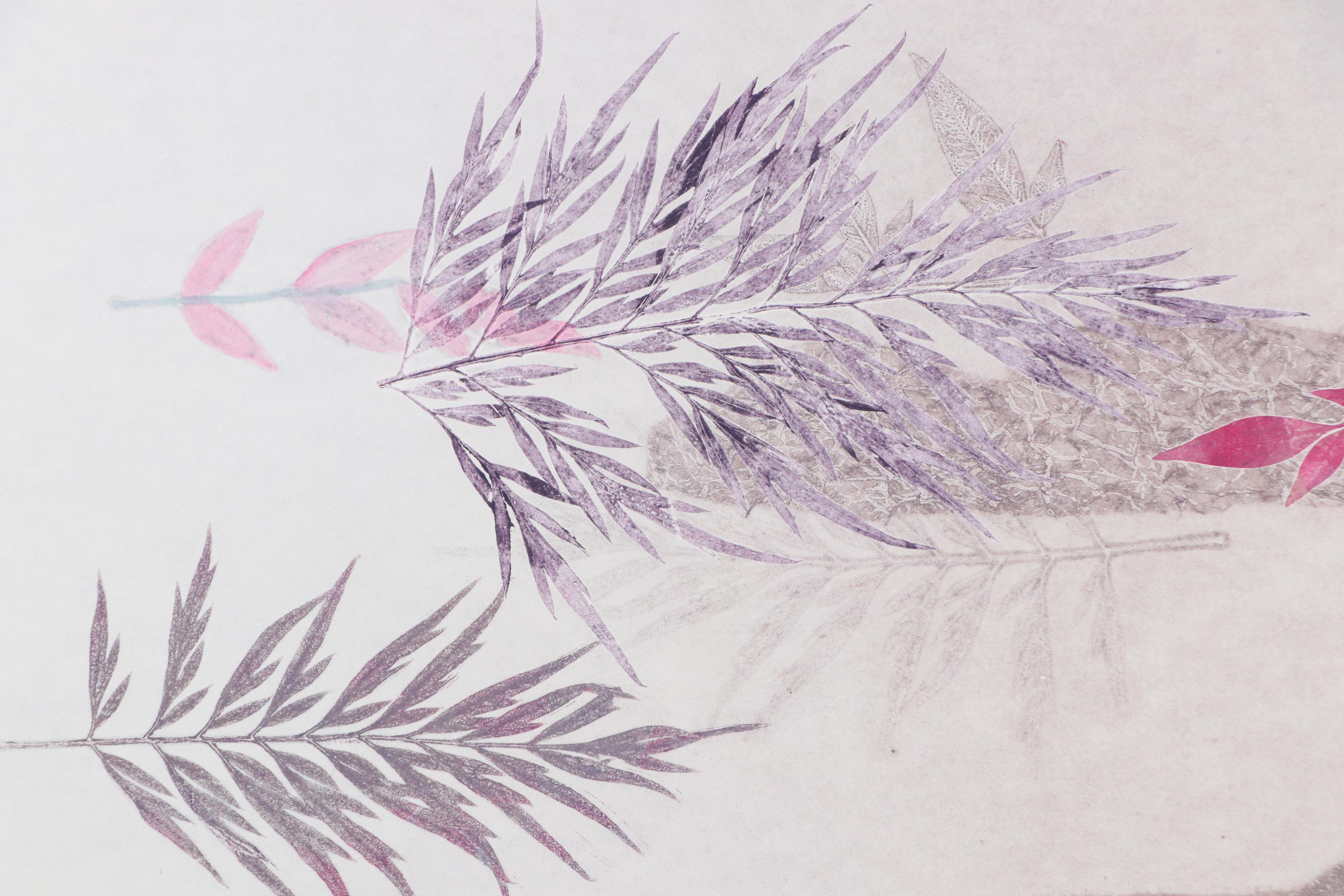 Marilyn Simon Botanical Purple Monoprint Diptych, Late 20th Century