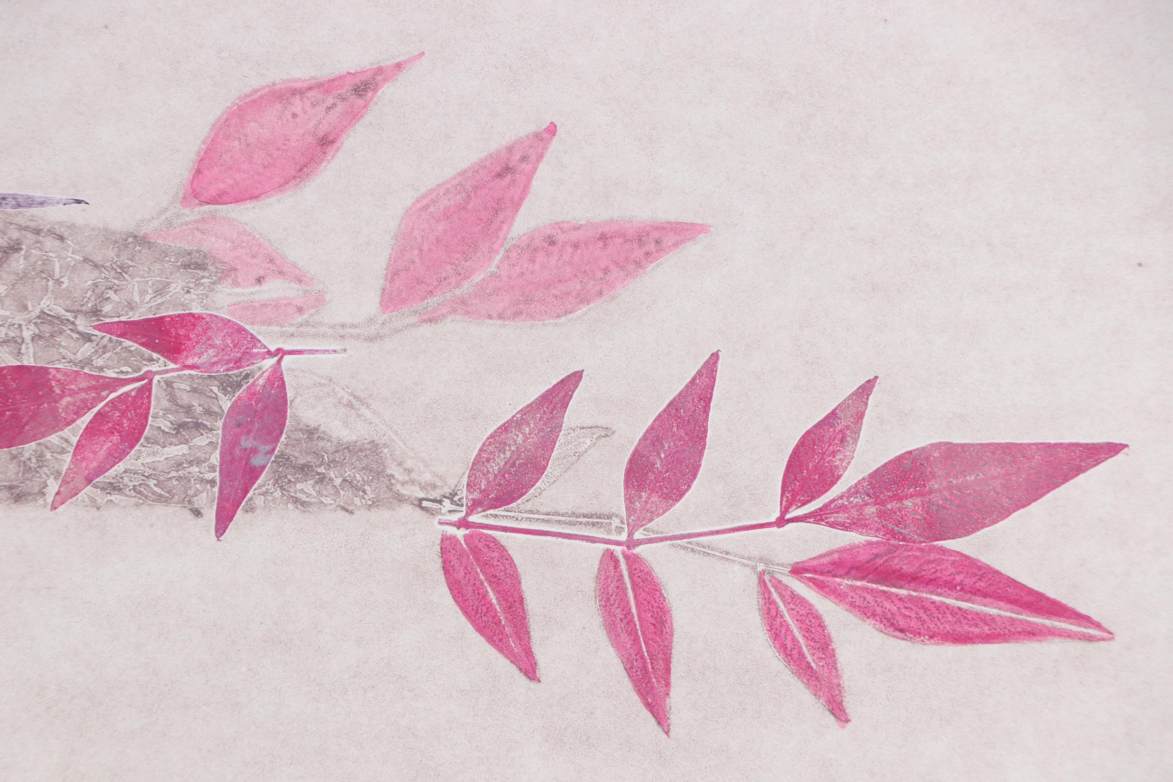 Marilyn Simon Botanical Purple Monoprint Diptych, Late 20th Century