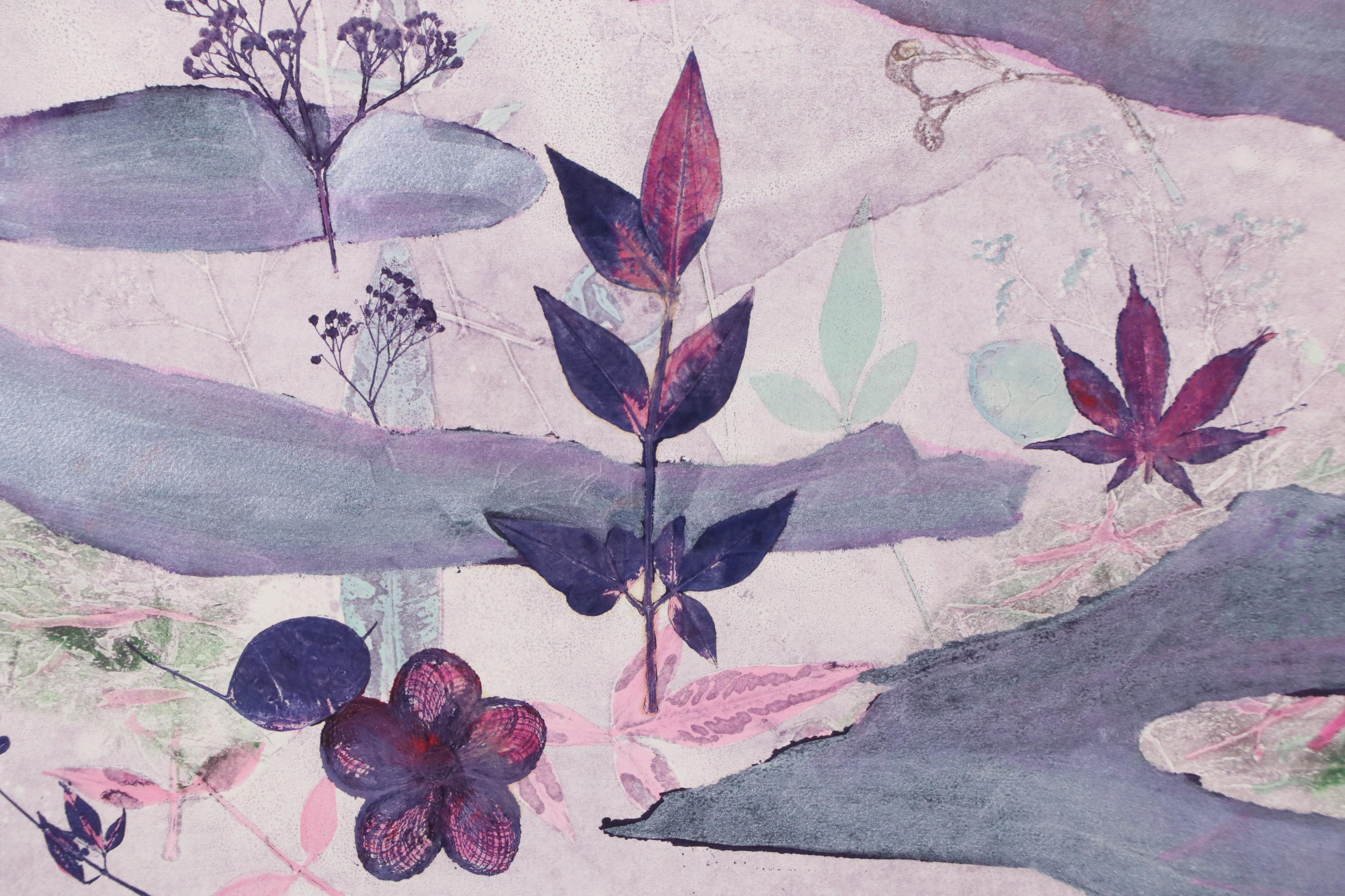 Marilyn Simon Botanical Purple Monoprint Diptych, Late 20th Century