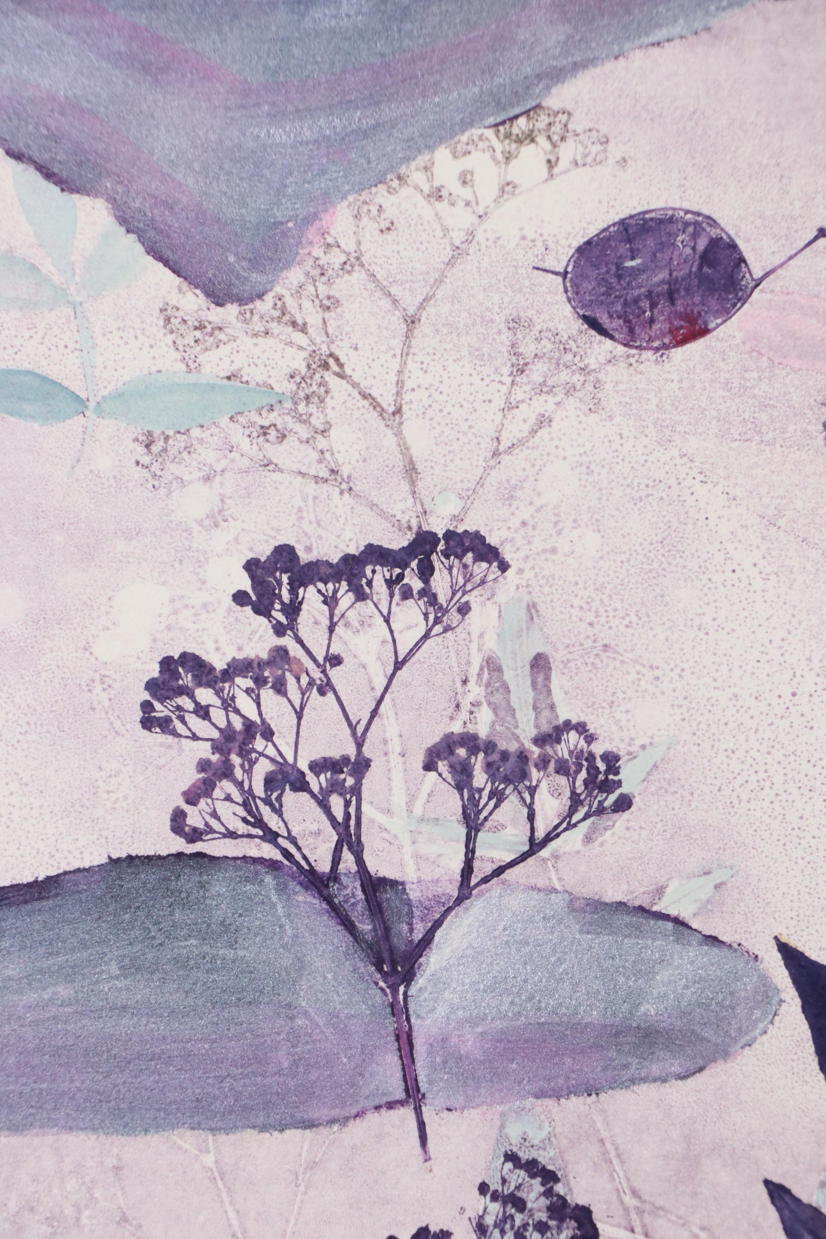 Marilyn Simon Botanical Purple Monoprint Diptych, Late 20th Century