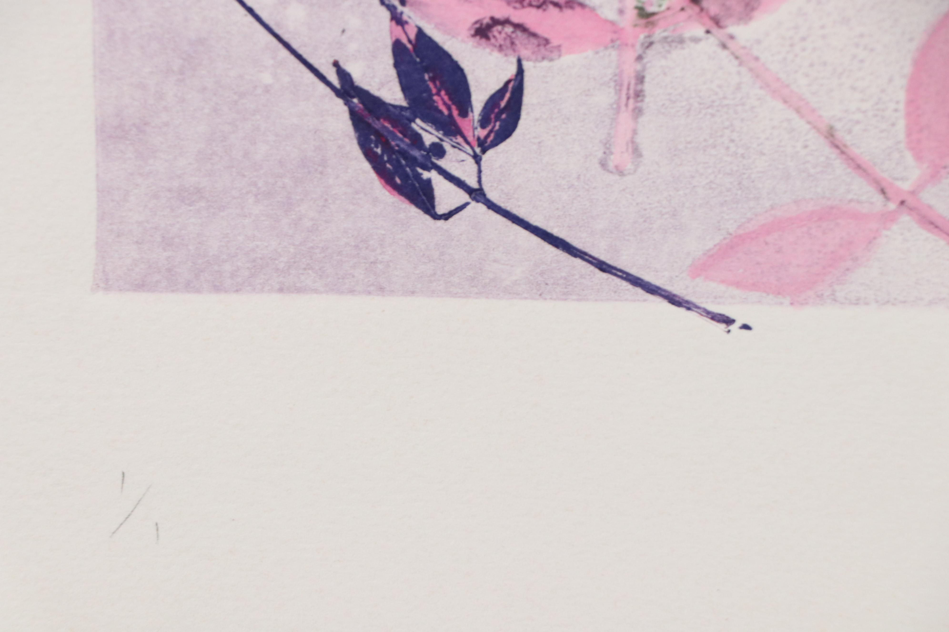 Marilyn Simon Botanical Purple Monoprint Diptych, Late 20th Century