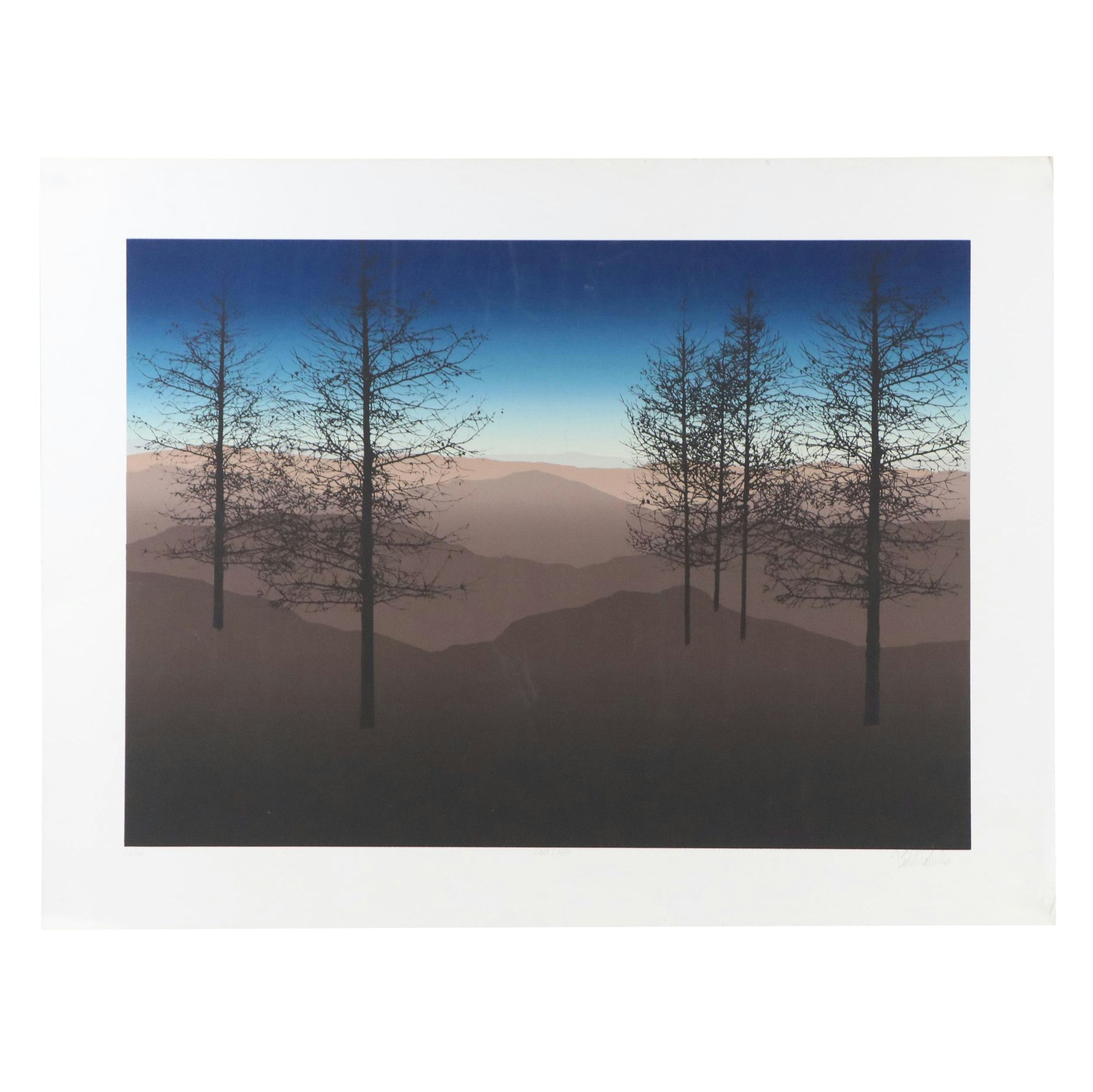 Wilderness Landscape Serigraph "Last Light," Late 20th Century