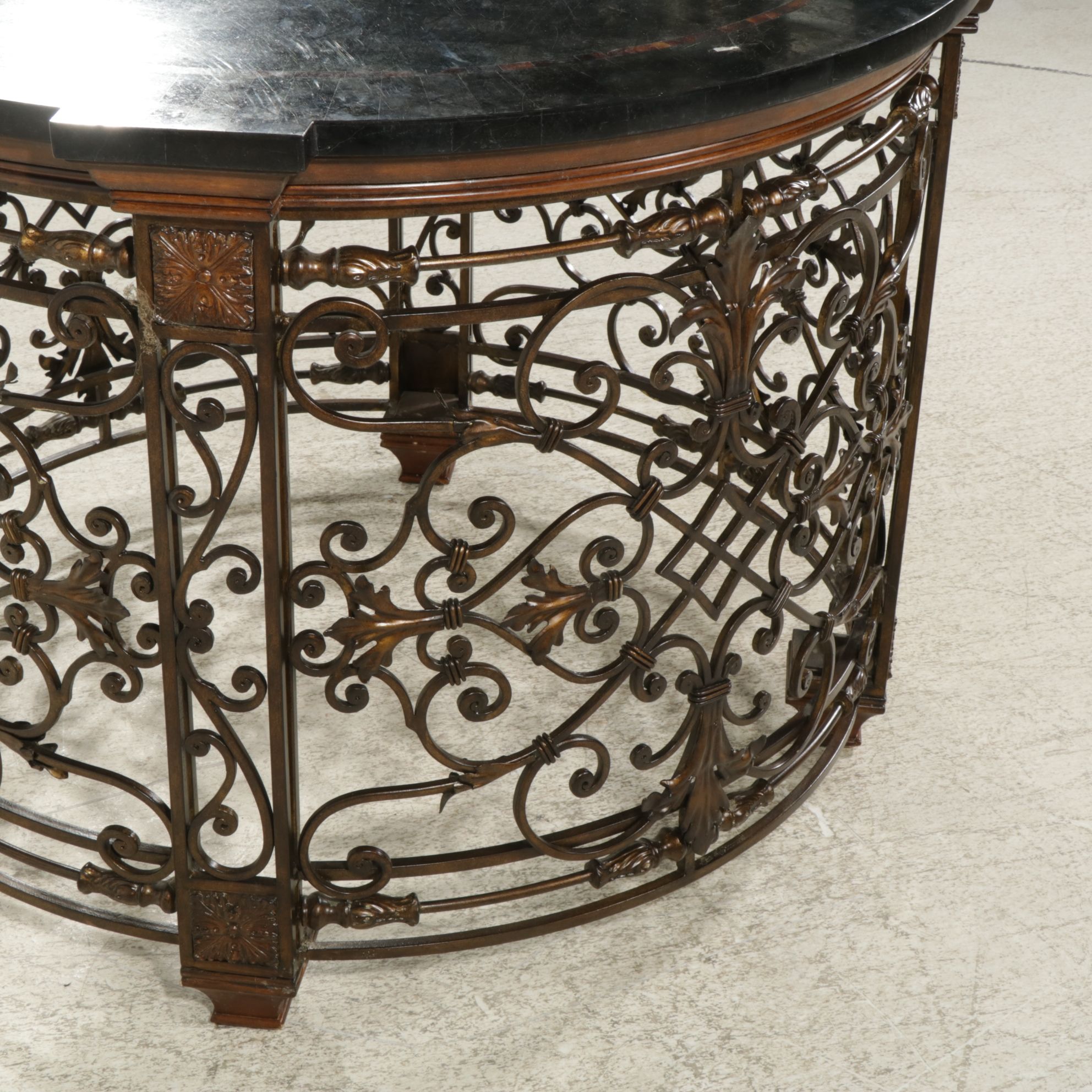 Wrought  Iron Scrollwork Center Table with Tessellated Marble Top