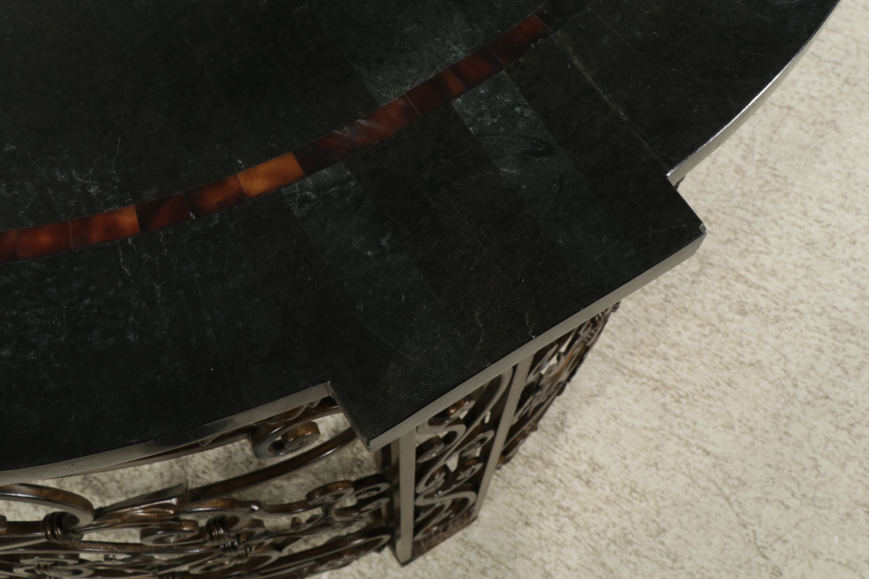 Wrought  Iron Scrollwork Center Table with Tessellated Marble Top