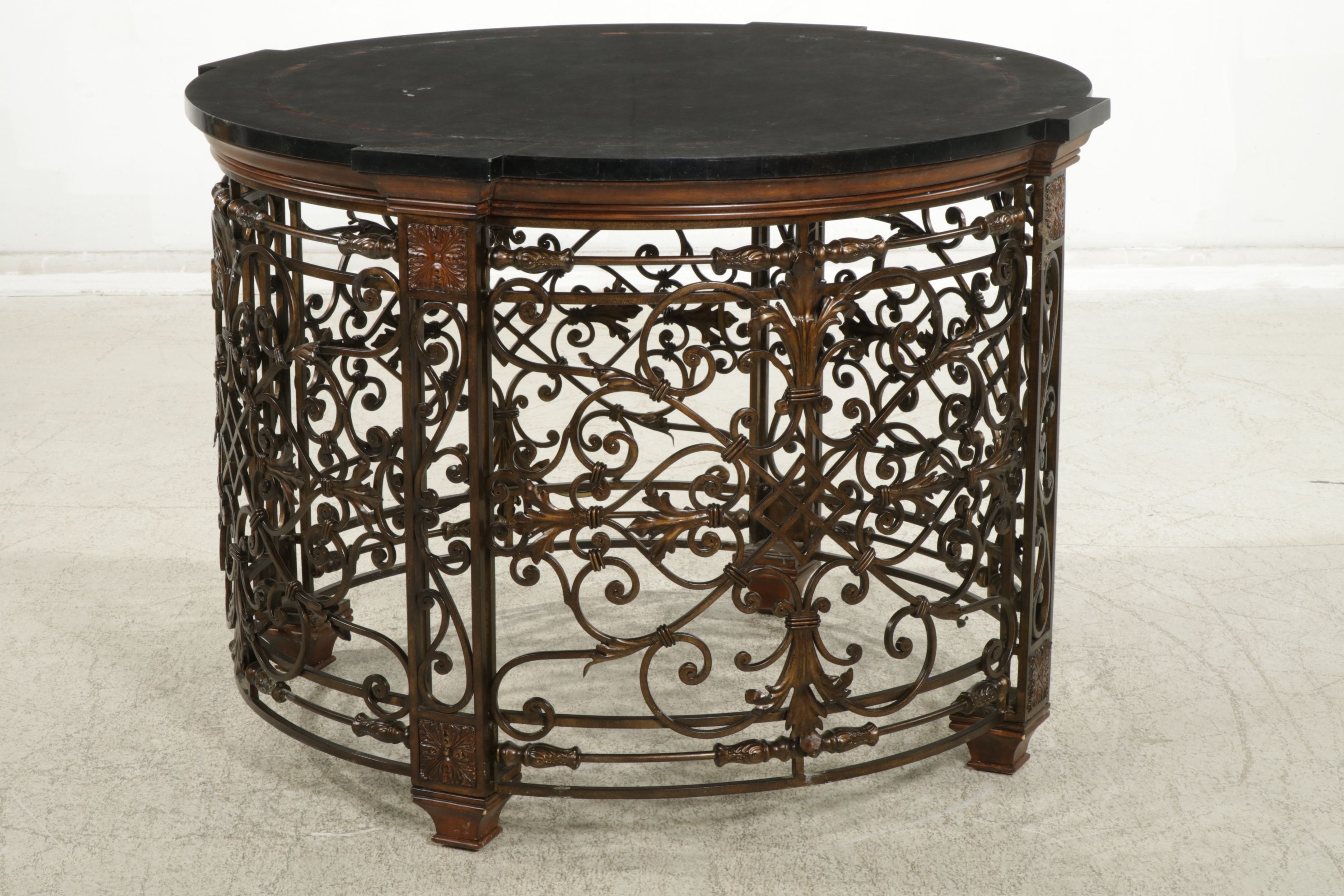 Wrought  Iron Scrollwork Center Table with Tessellated Marble Top