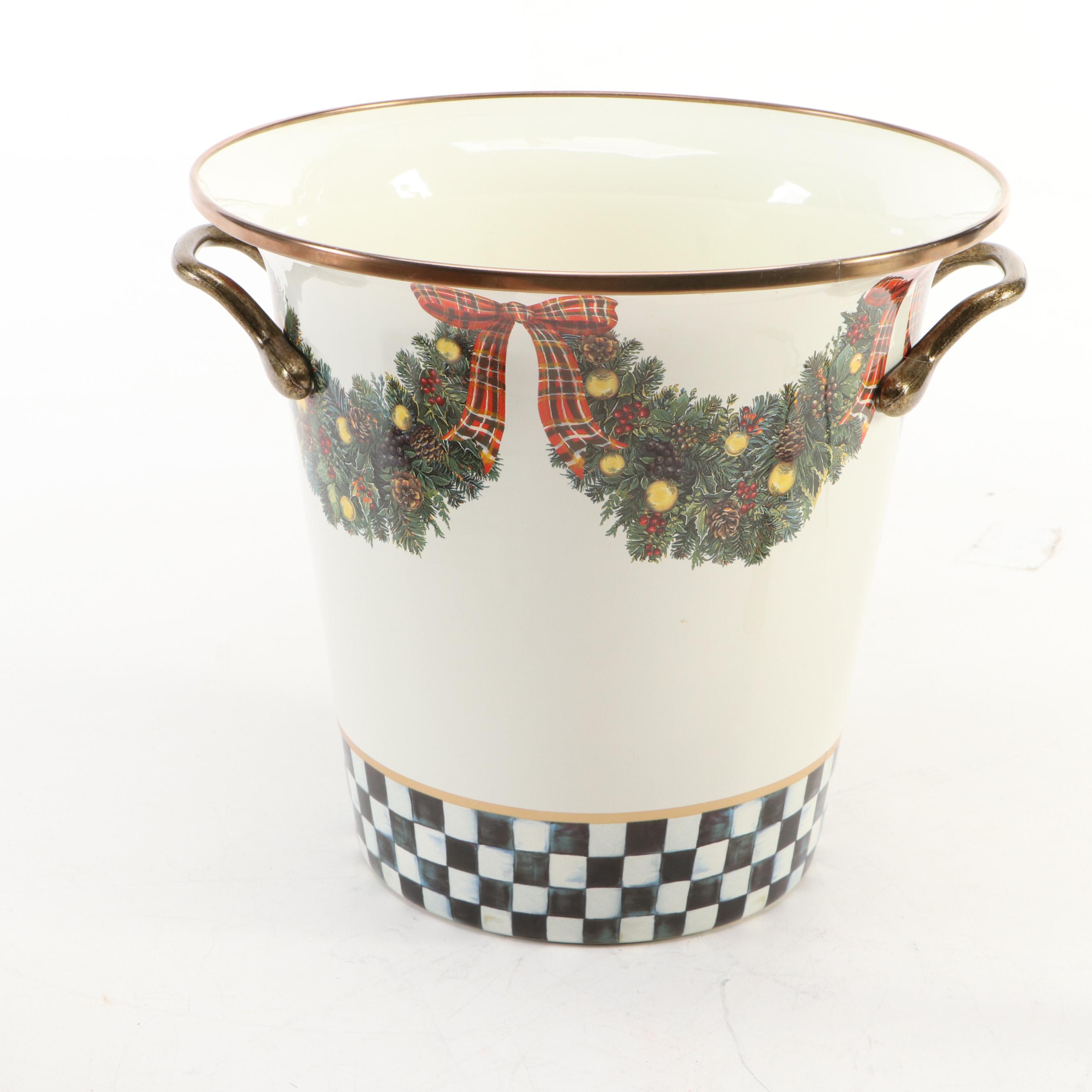 MacKenzie-Childs "Evergreen" Wine Cooler with Rattan Tray and Other Book Stand