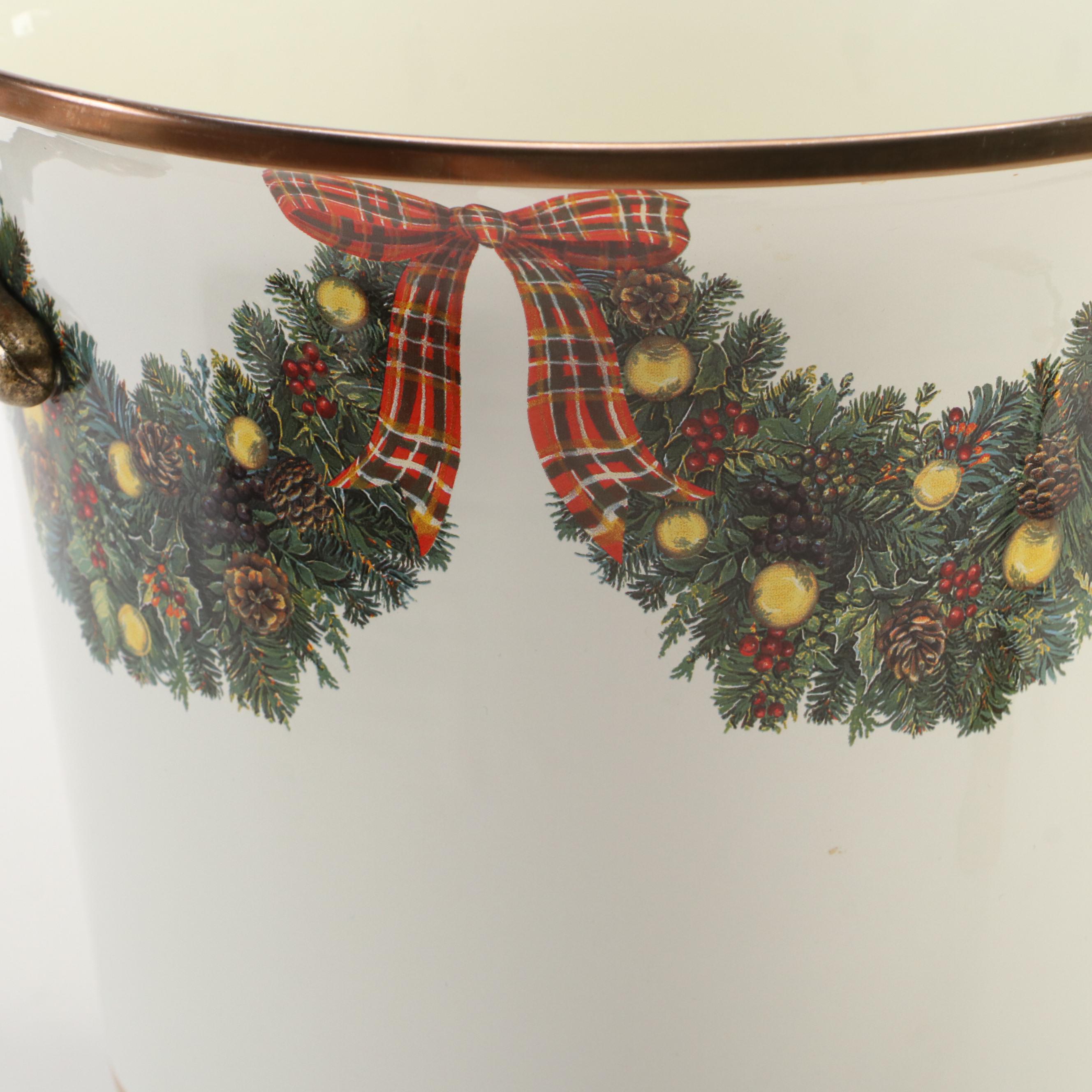 MacKenzie-Childs "Evergreen" Wine Cooler with Rattan Tray and Other Book Stand