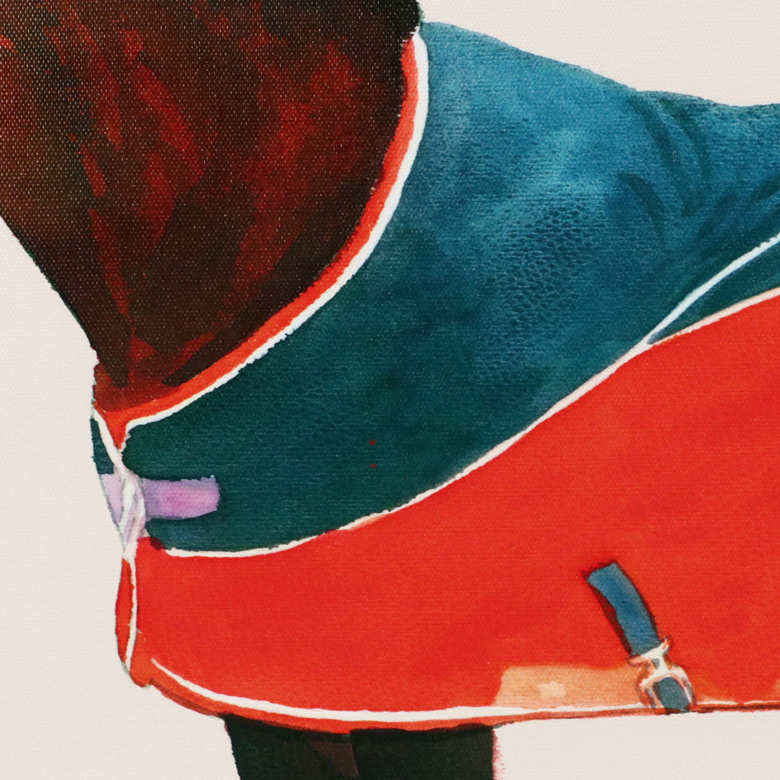 Giclée of Horse Wearing Red and Blue Fleece, 21st Century