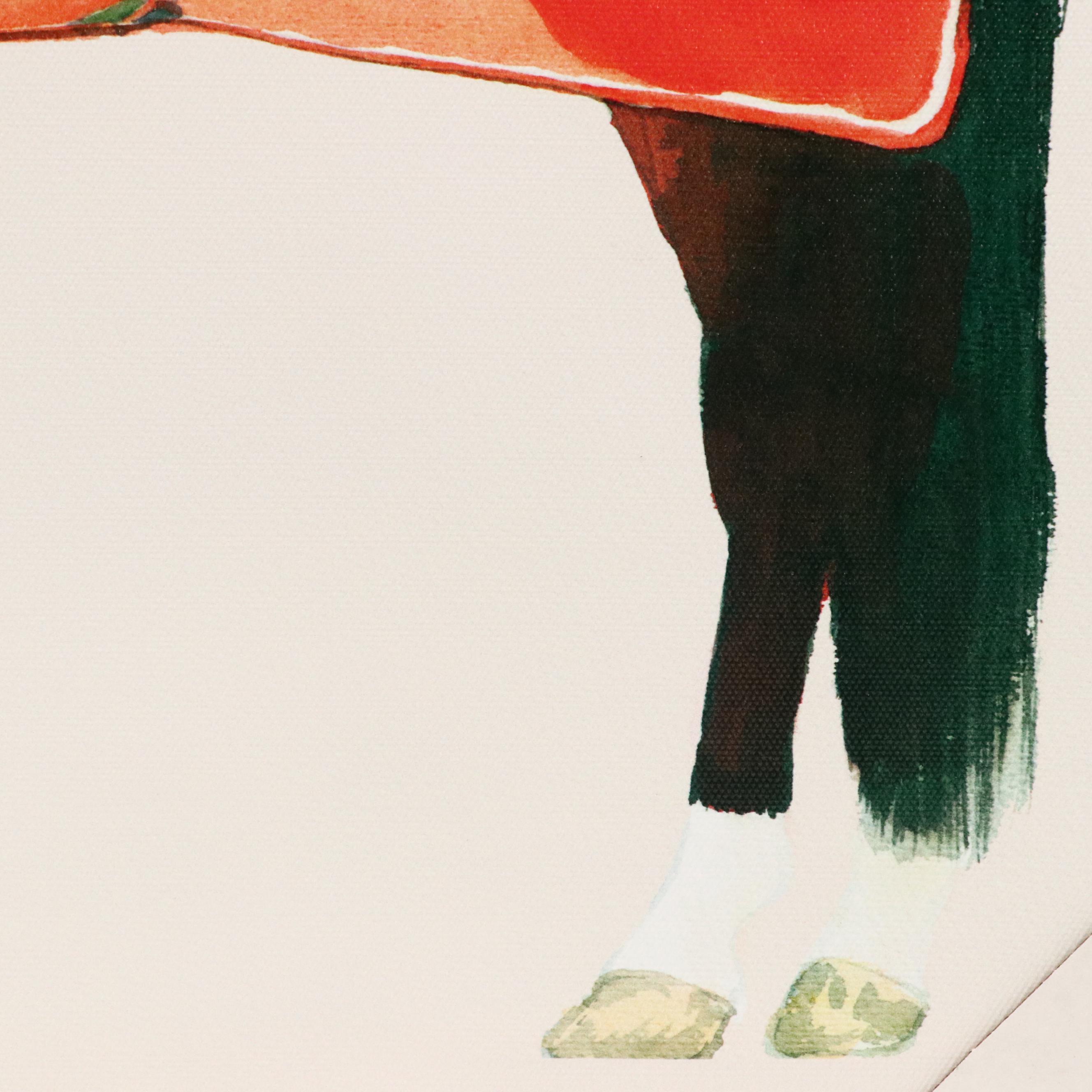 Giclée of Horse Wearing Red and Blue Fleece, 21st Century