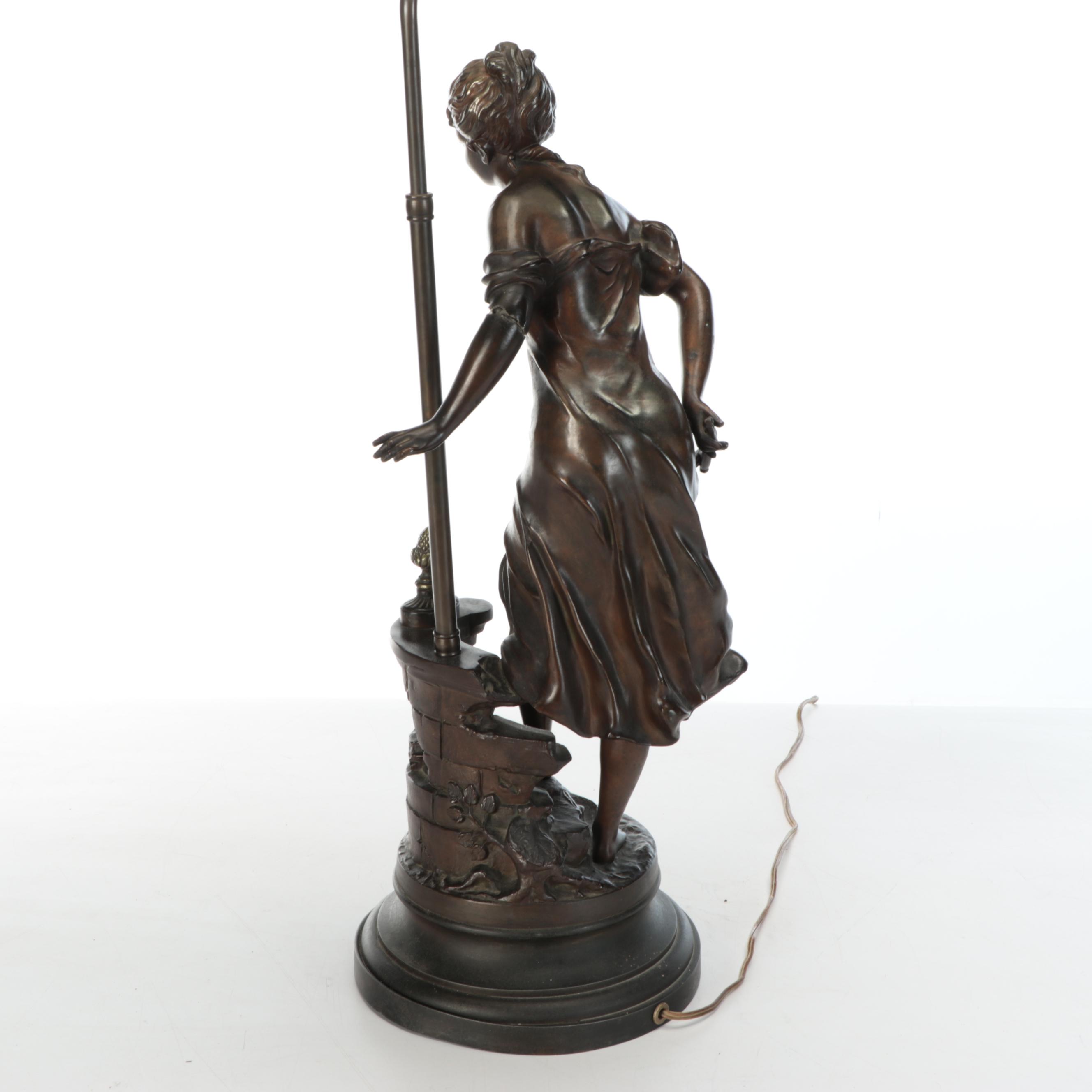 Art Nouveau Style Figural Table Lamp with Smocked Bell Shade