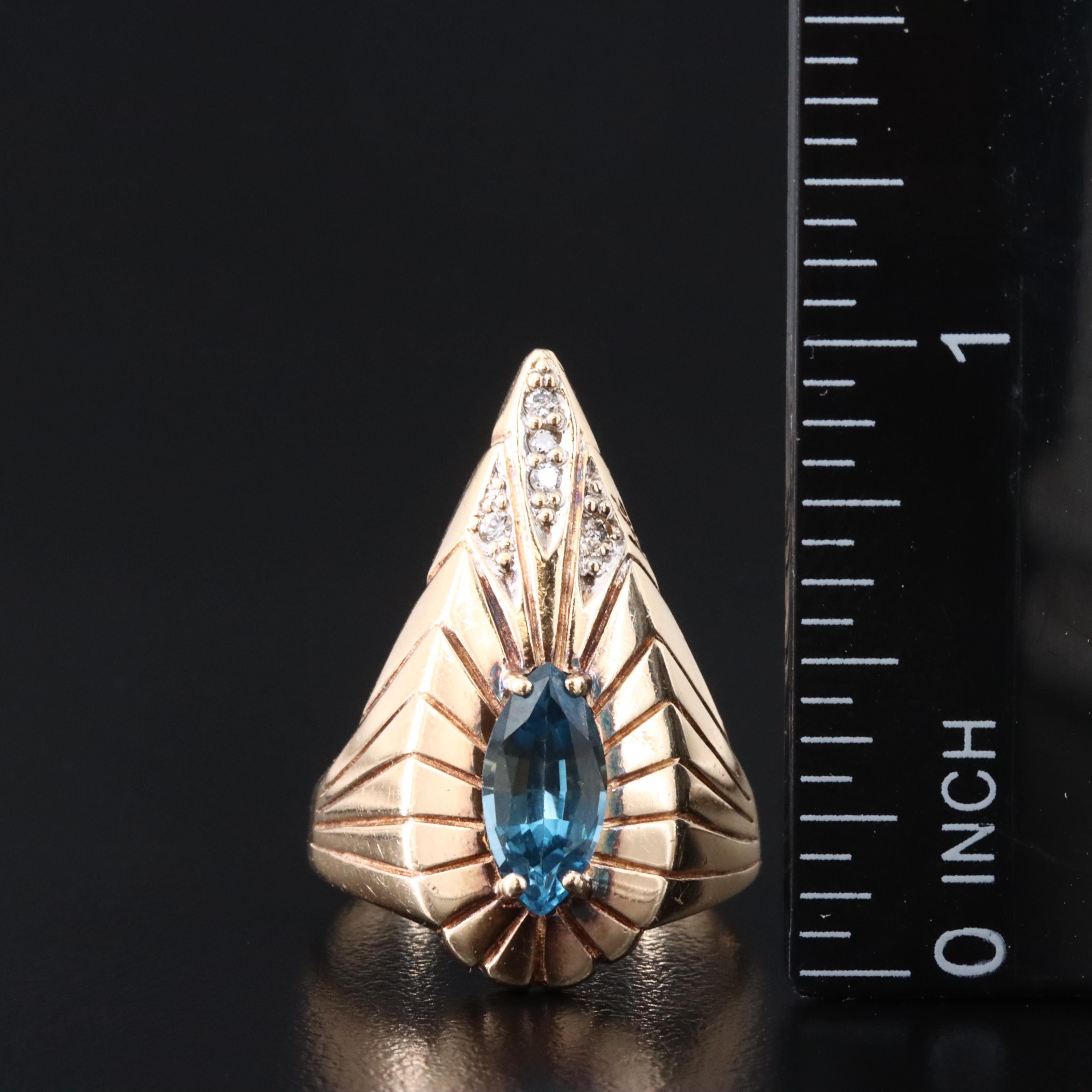 Erté 14K Blue Topaz and Diamond Peacock Ring