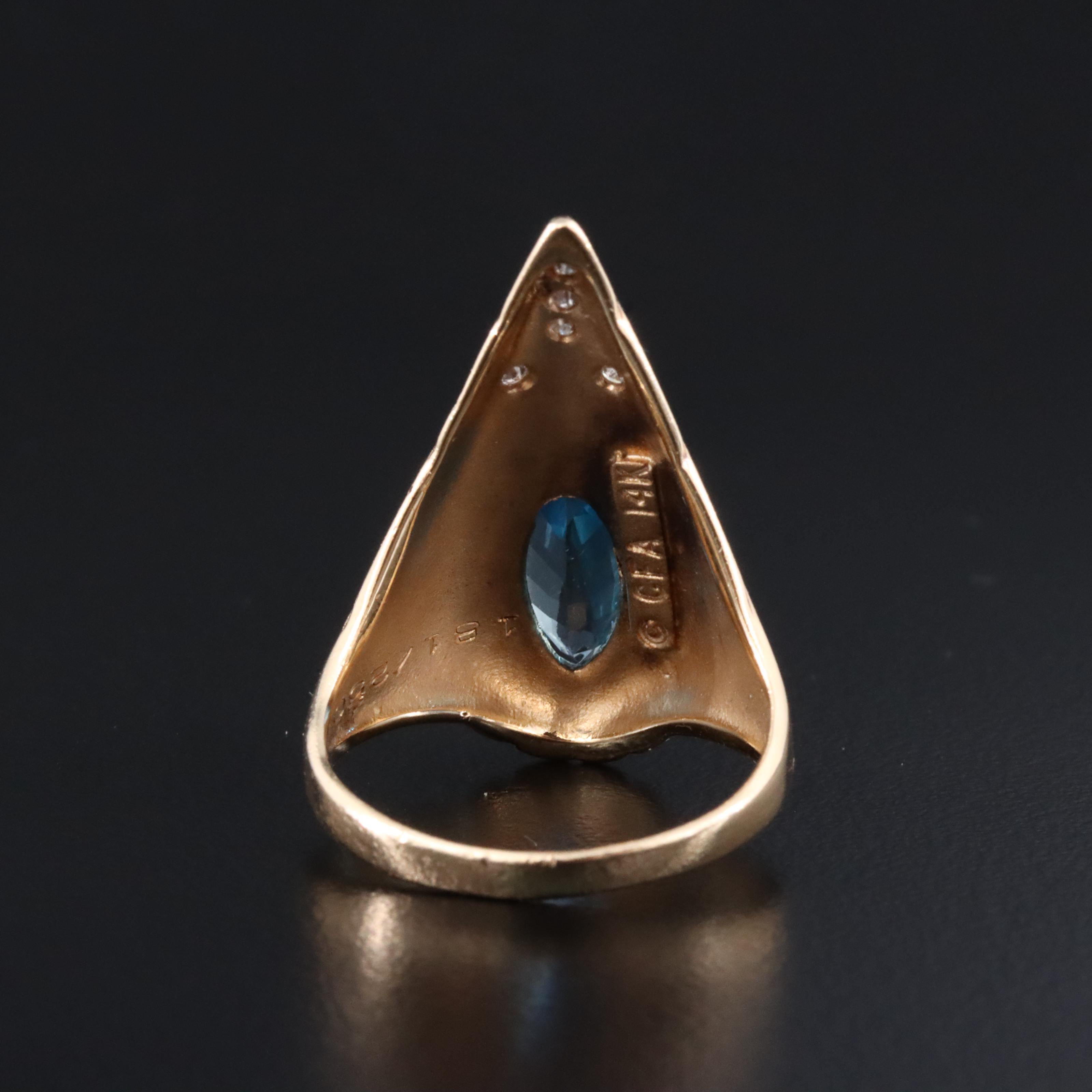 Erté 14K Blue Topaz and Diamond Peacock Ring