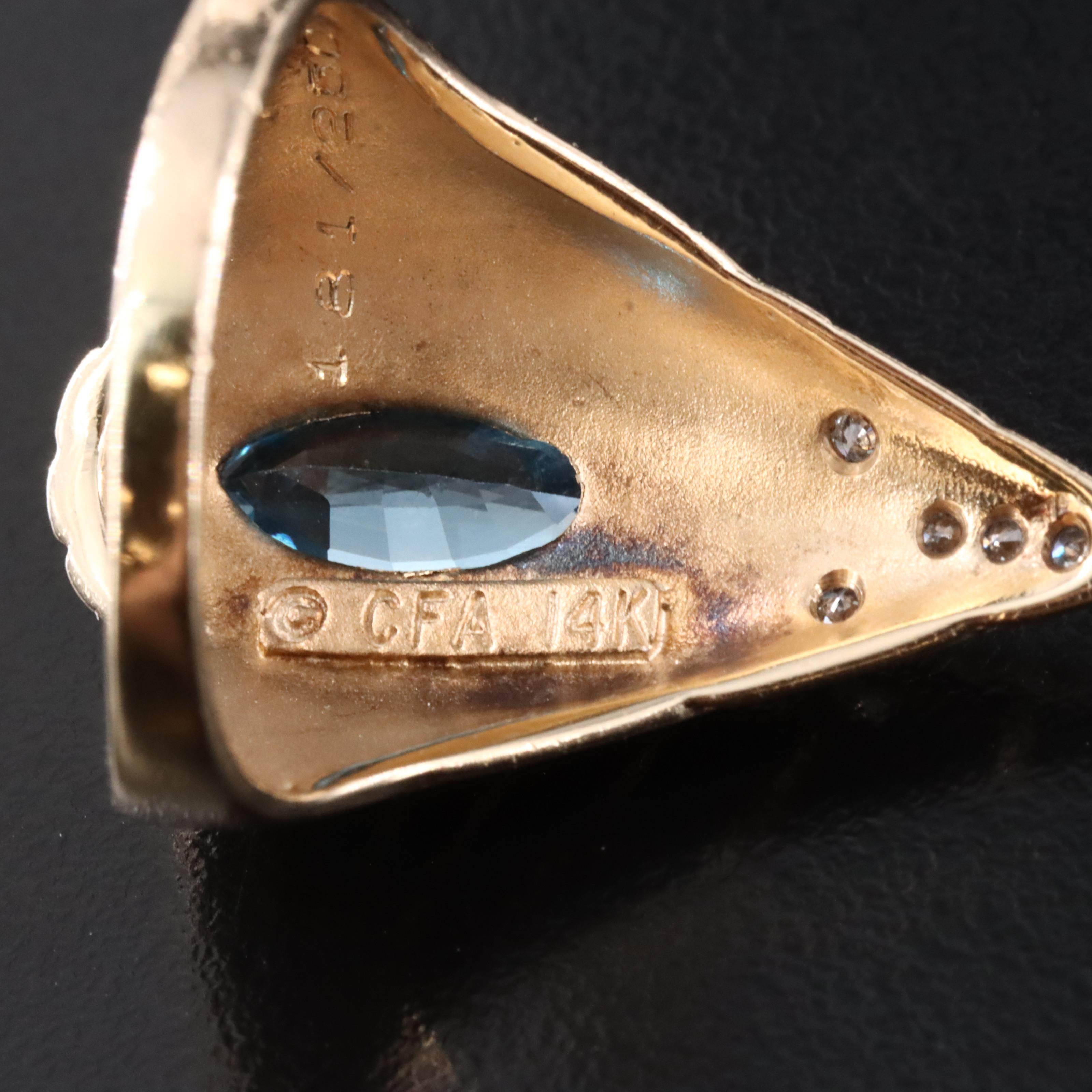 Erté 14K Blue Topaz and Diamond Peacock Ring