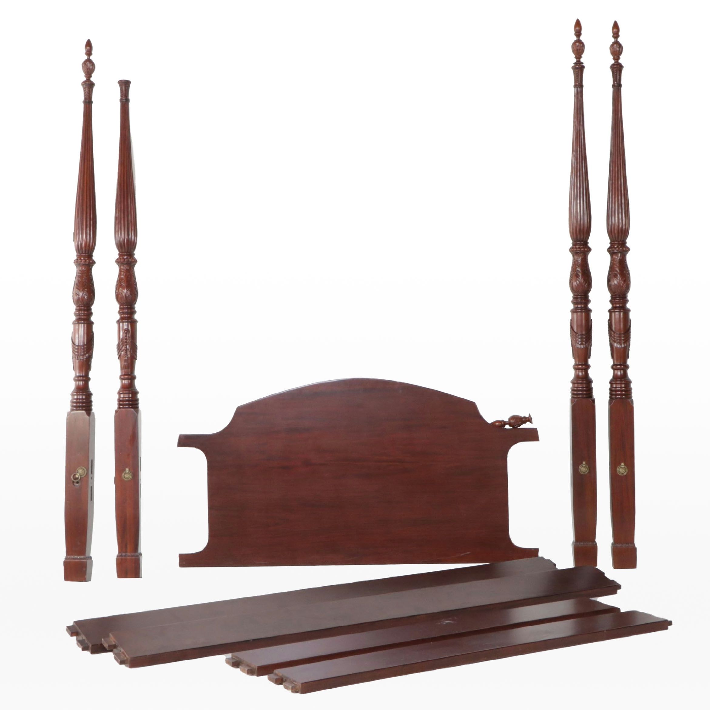 Federal Style Cherry Four-Poster Queen Size Bed, Mid to Late 20th Century