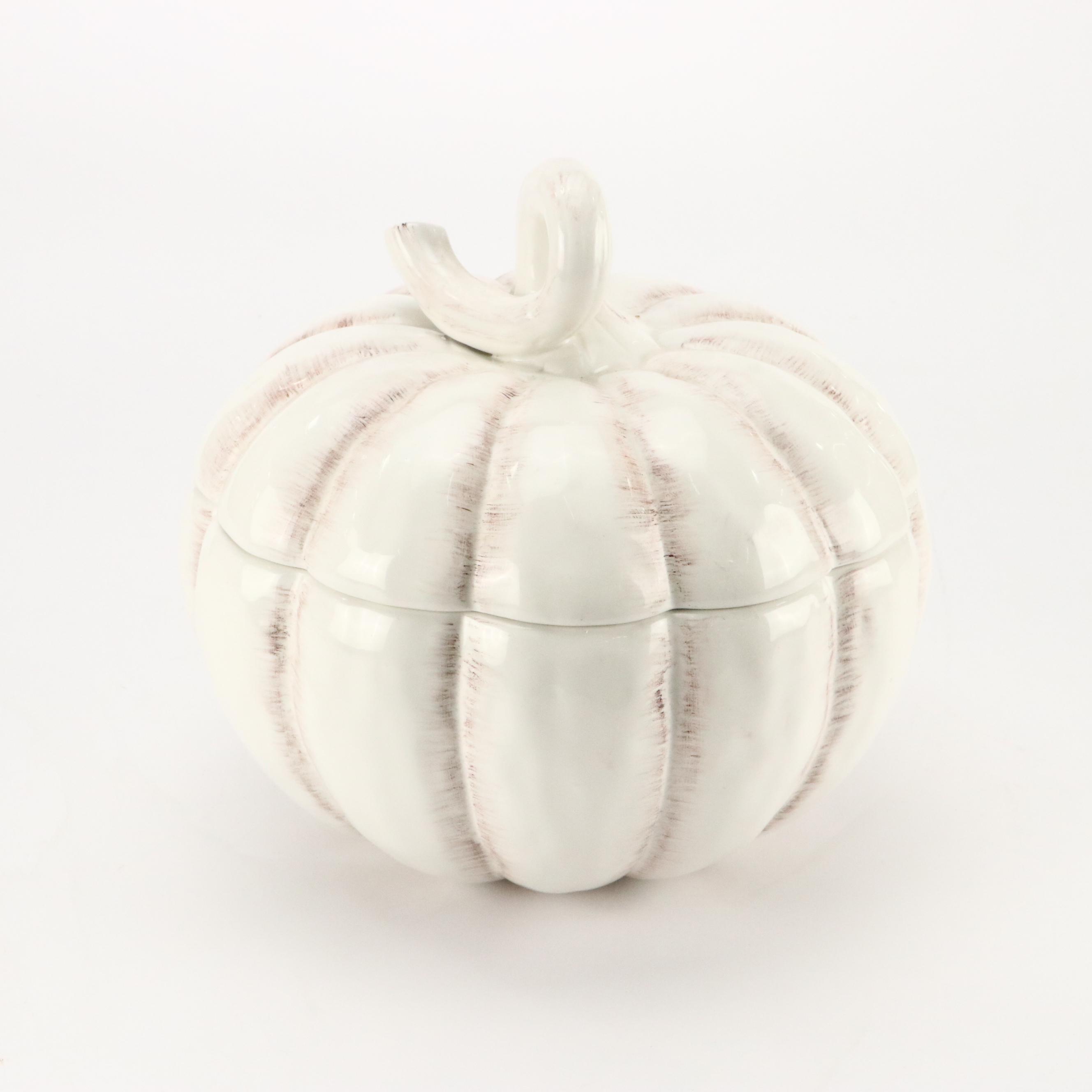 American Atelier "Pumpkin" White Earthenware Tureen with Ladle