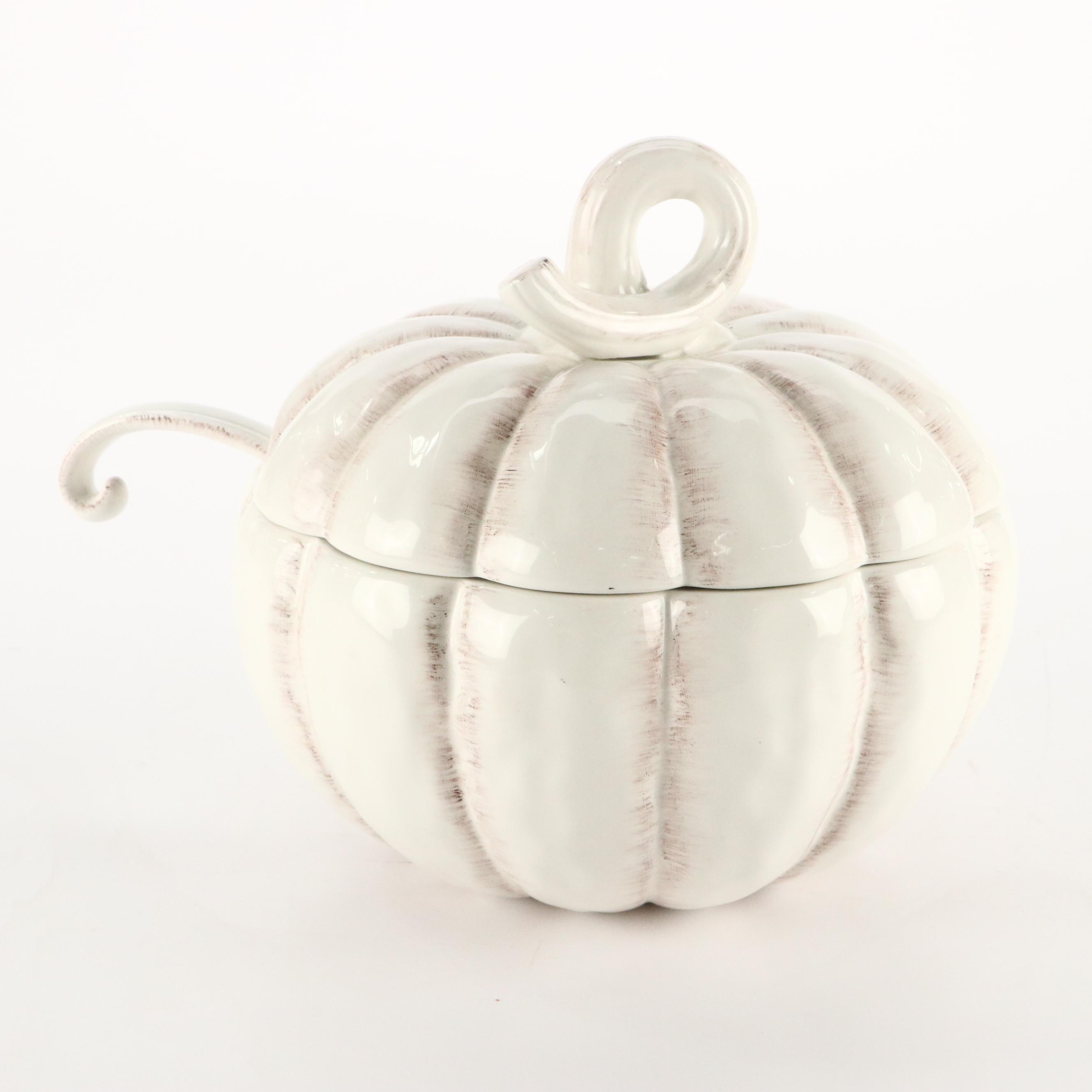 American Atelier "Pumpkin" White Earthenware Tureen with Ladle