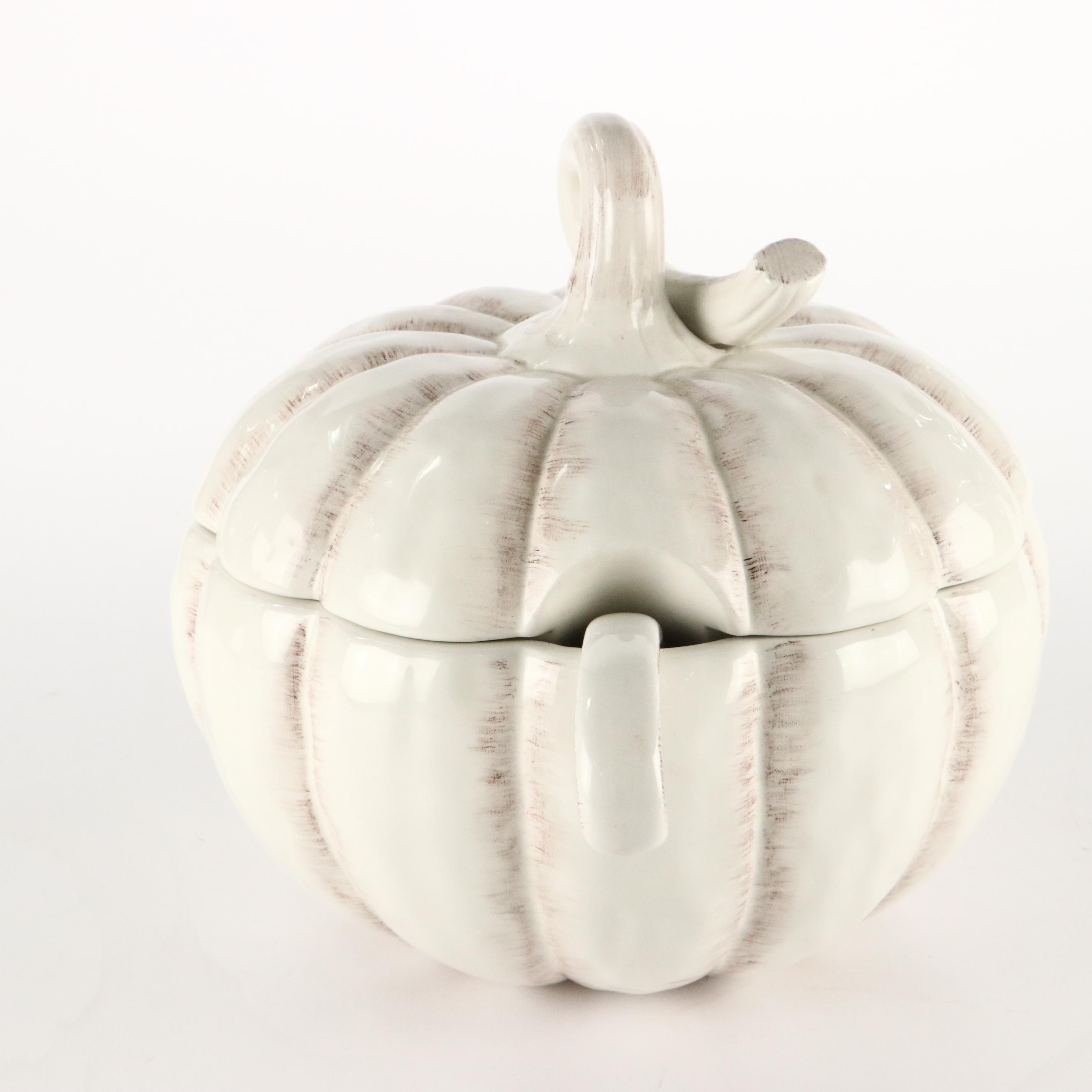 American Atelier "Pumpkin" White Earthenware Tureen with Ladle