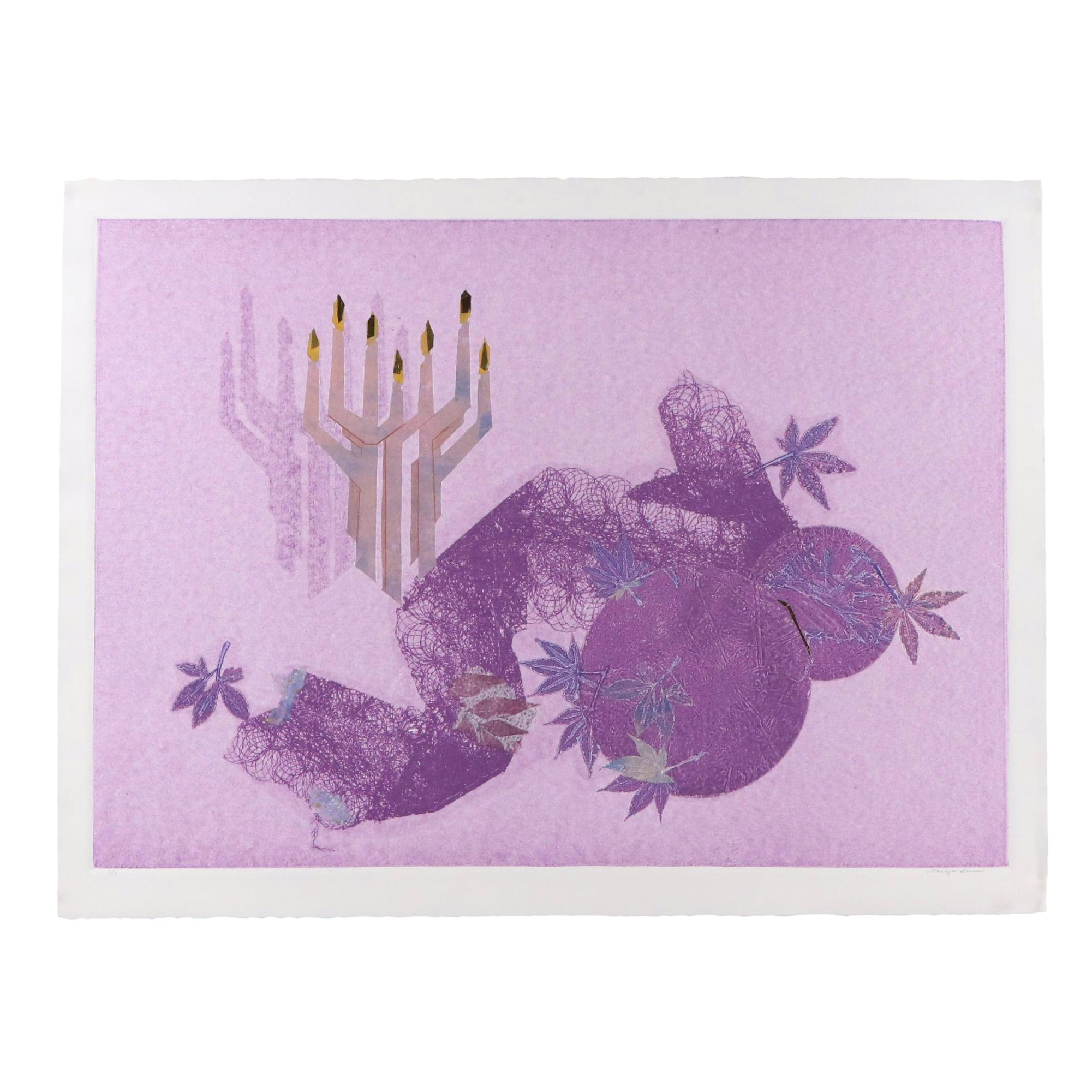 Marilyn Simon Monoprint Hebrew Scripture Diptych, Late 20th Century