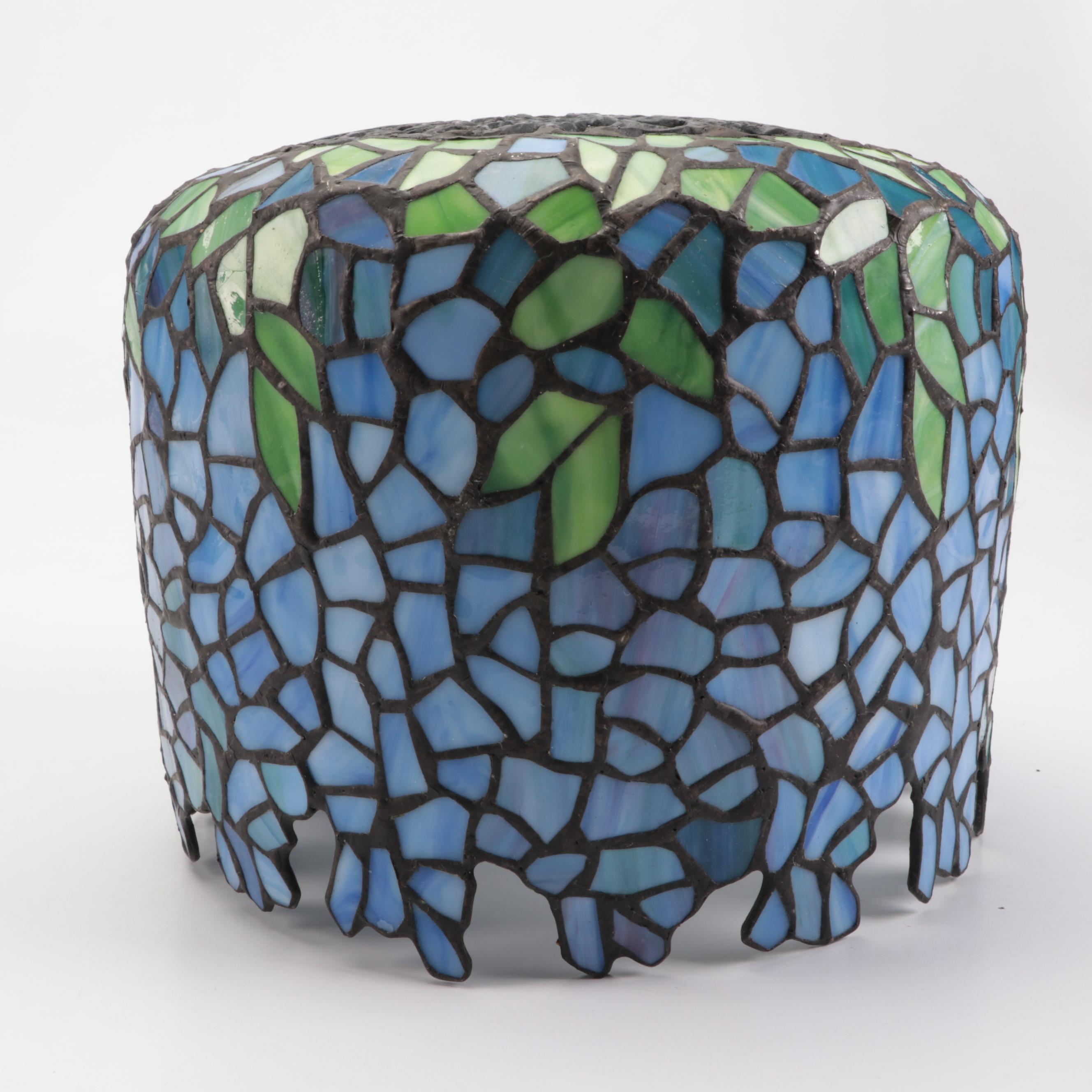 Art Nouveau Style Bronzed Metal Lamp With Wisteria Slag Glass Shade