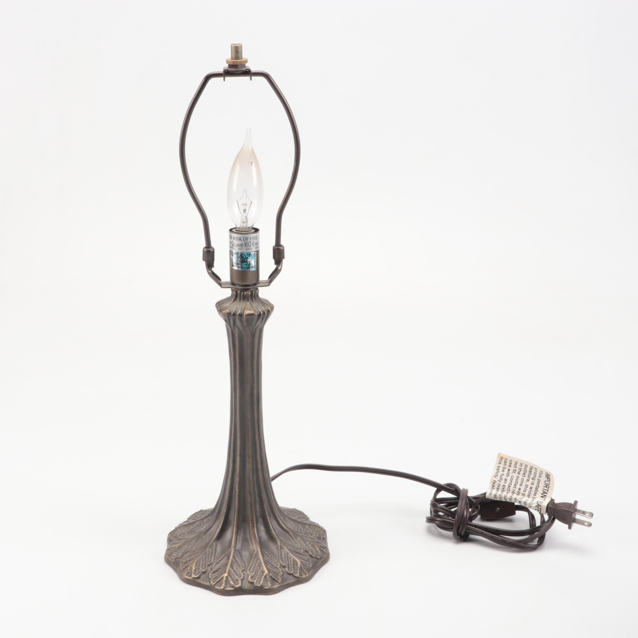 Art Nouveau Style Bronzed Metal Lamp With Wisteria Slag Glass Shade