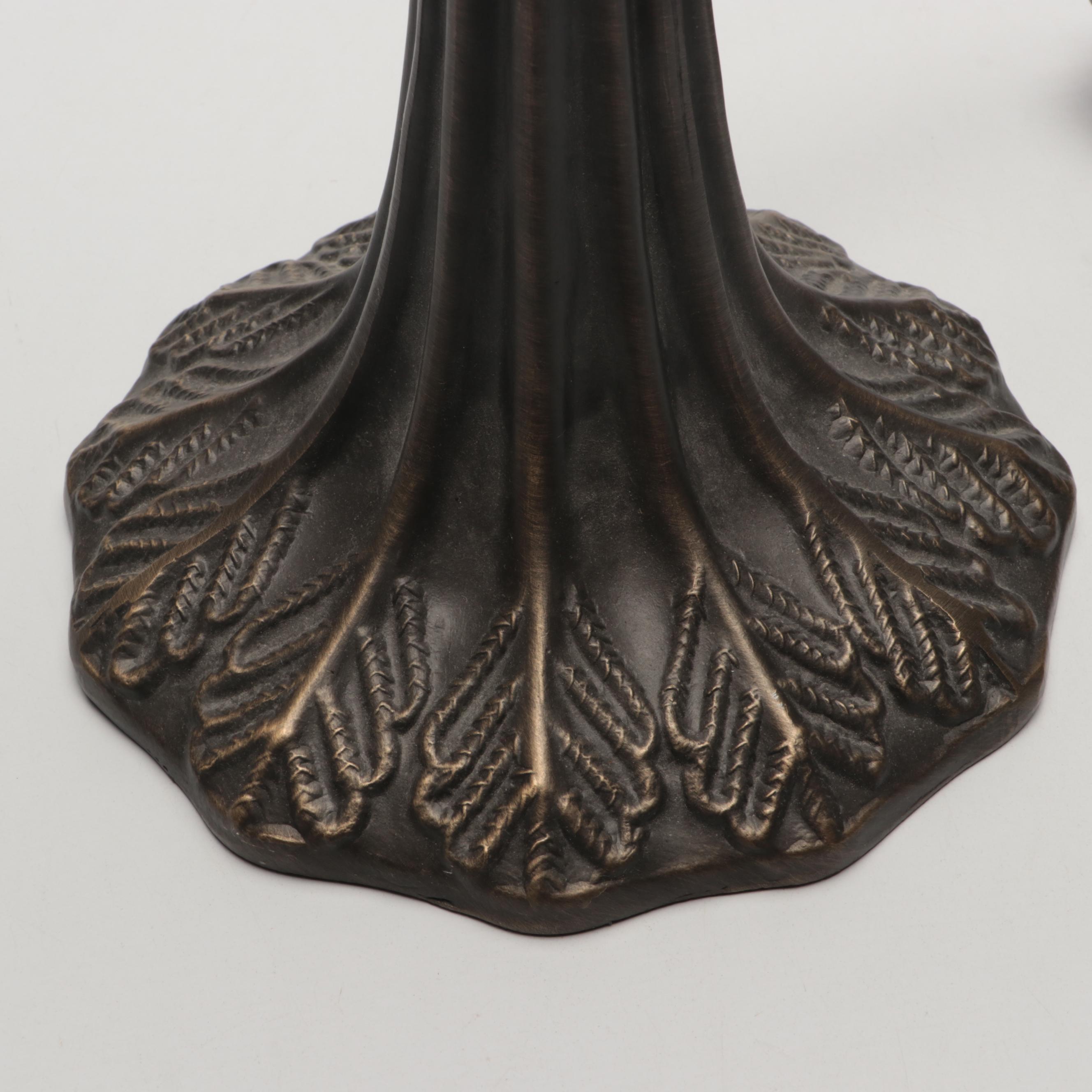 Art Nouveau Style Bronzed Metal Lamp With Wisteria Slag Glass Shade