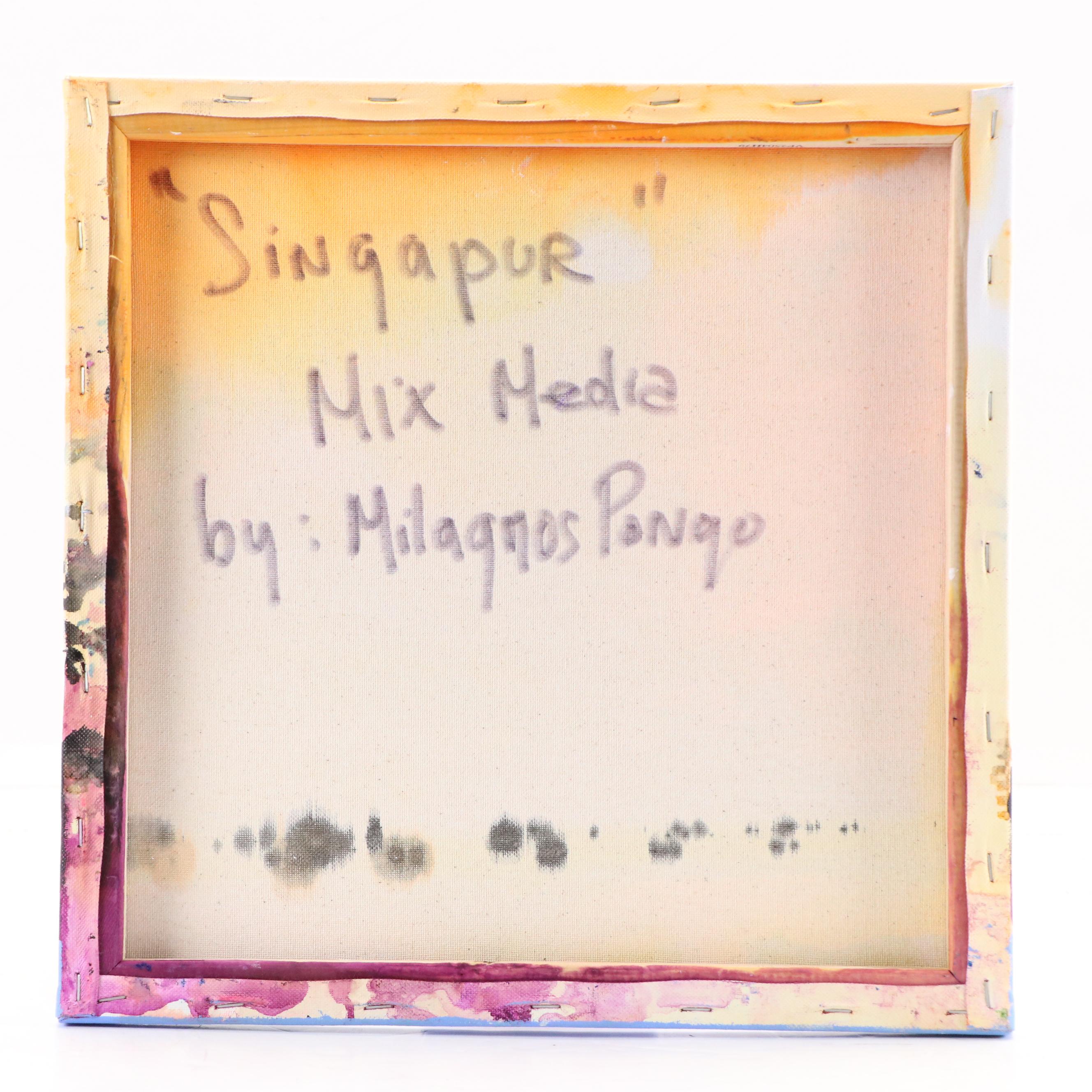Milagros Pongo Abstract Mixed Media Painting "Singapur," 21st Century