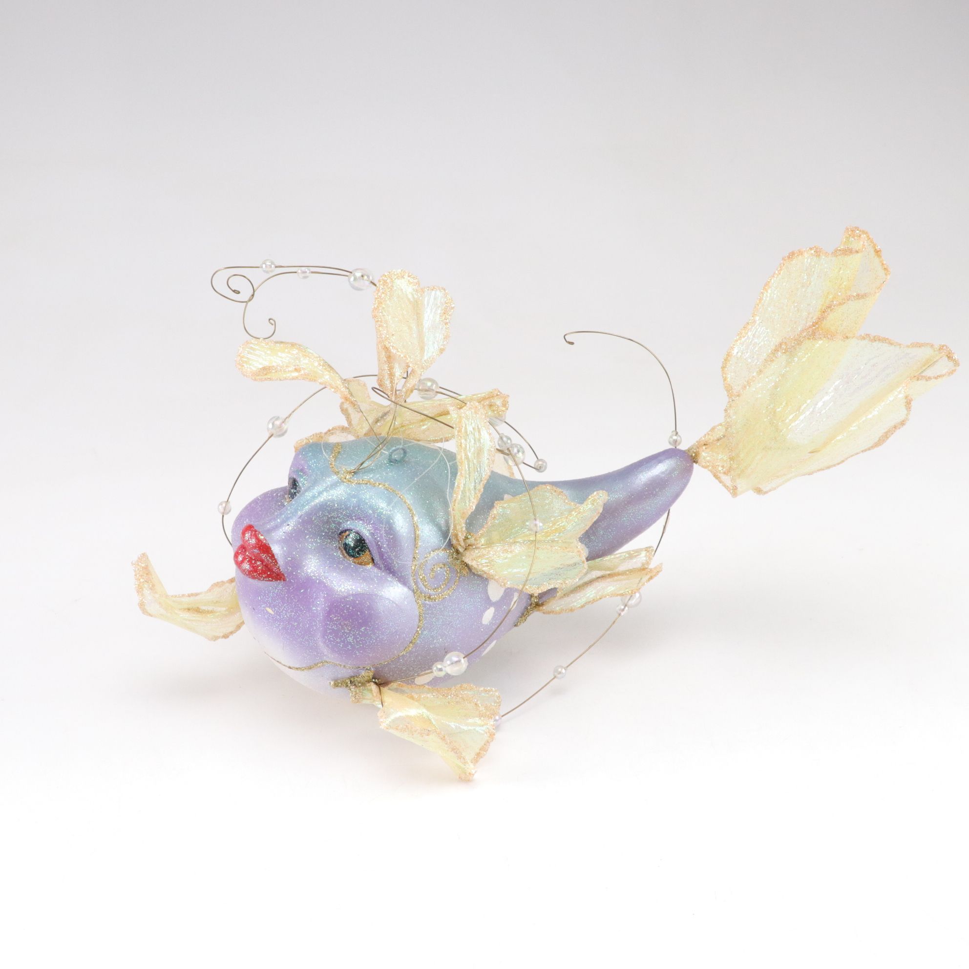 Glitter & Ribbon Fish with Other Nautical Christmas Tree Ornaments