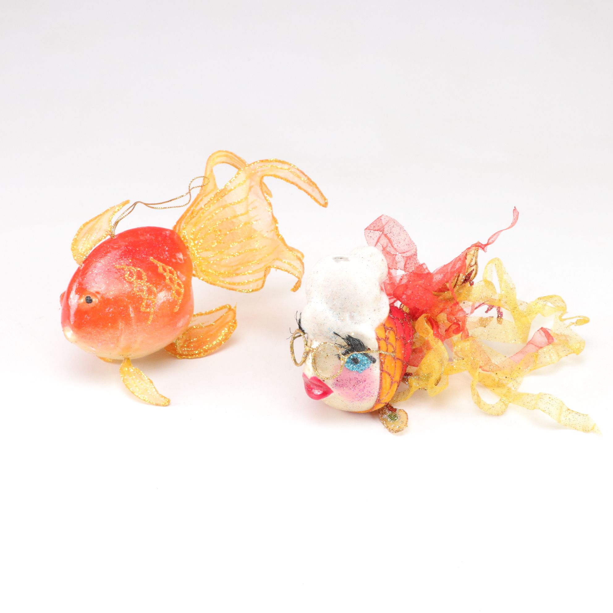 Glitter & Ribbon Fish with Other Nautical Christmas Tree Ornaments