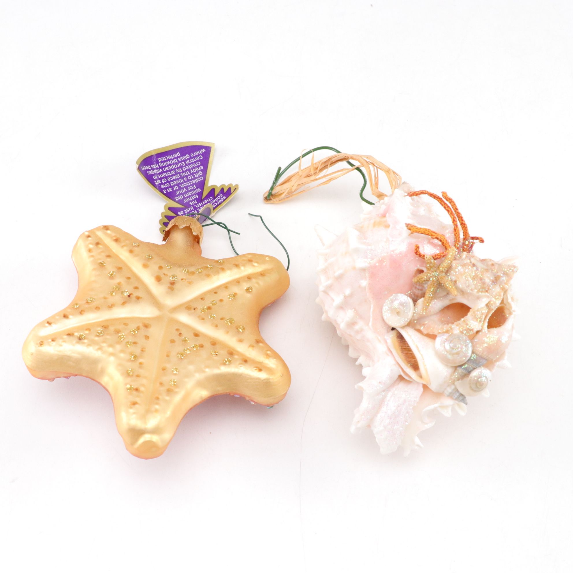 Glitter & Ribbon Fish with Other Nautical Christmas Tree Ornaments