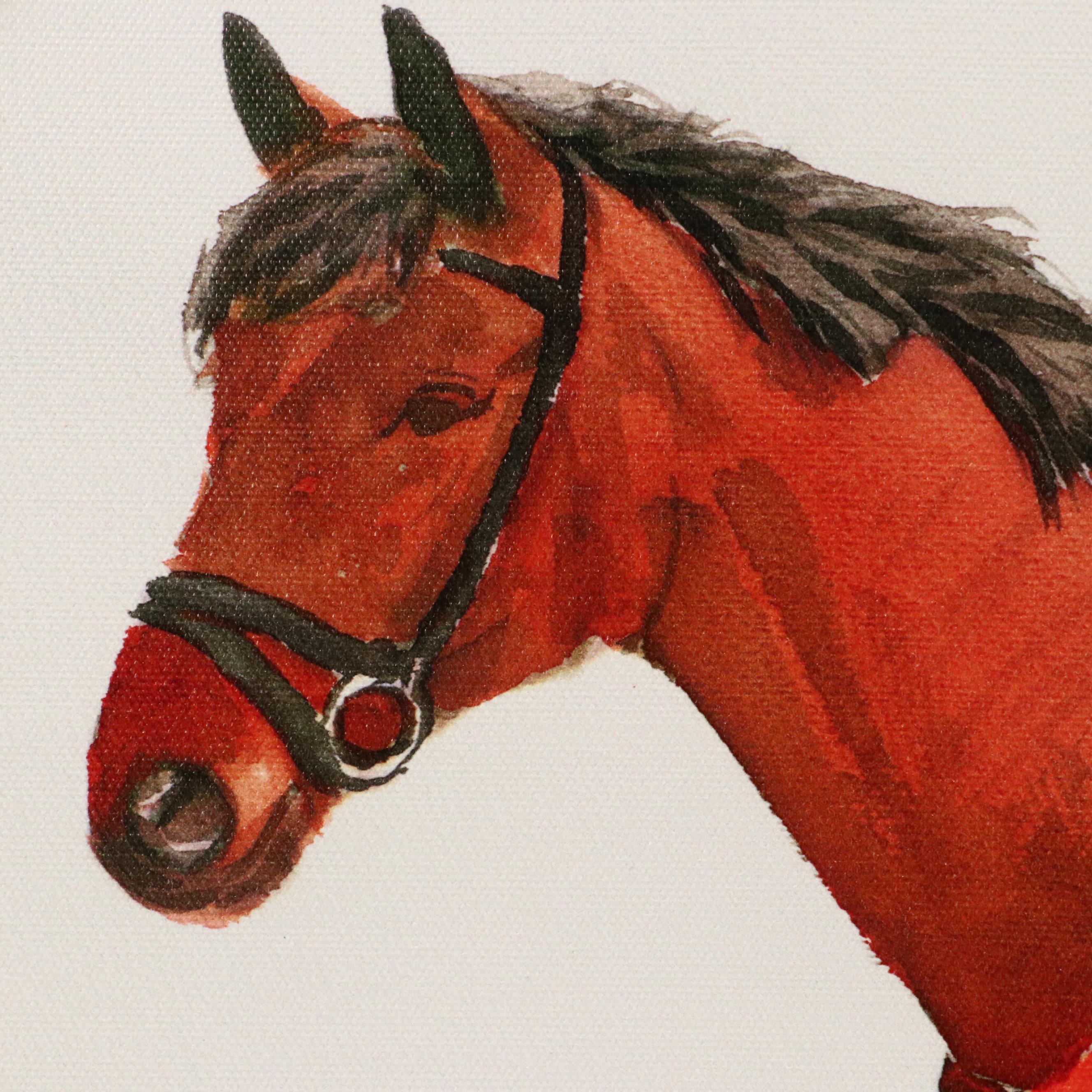 Giclée of Horse Wearing Red and Black Fleece, 21st Century